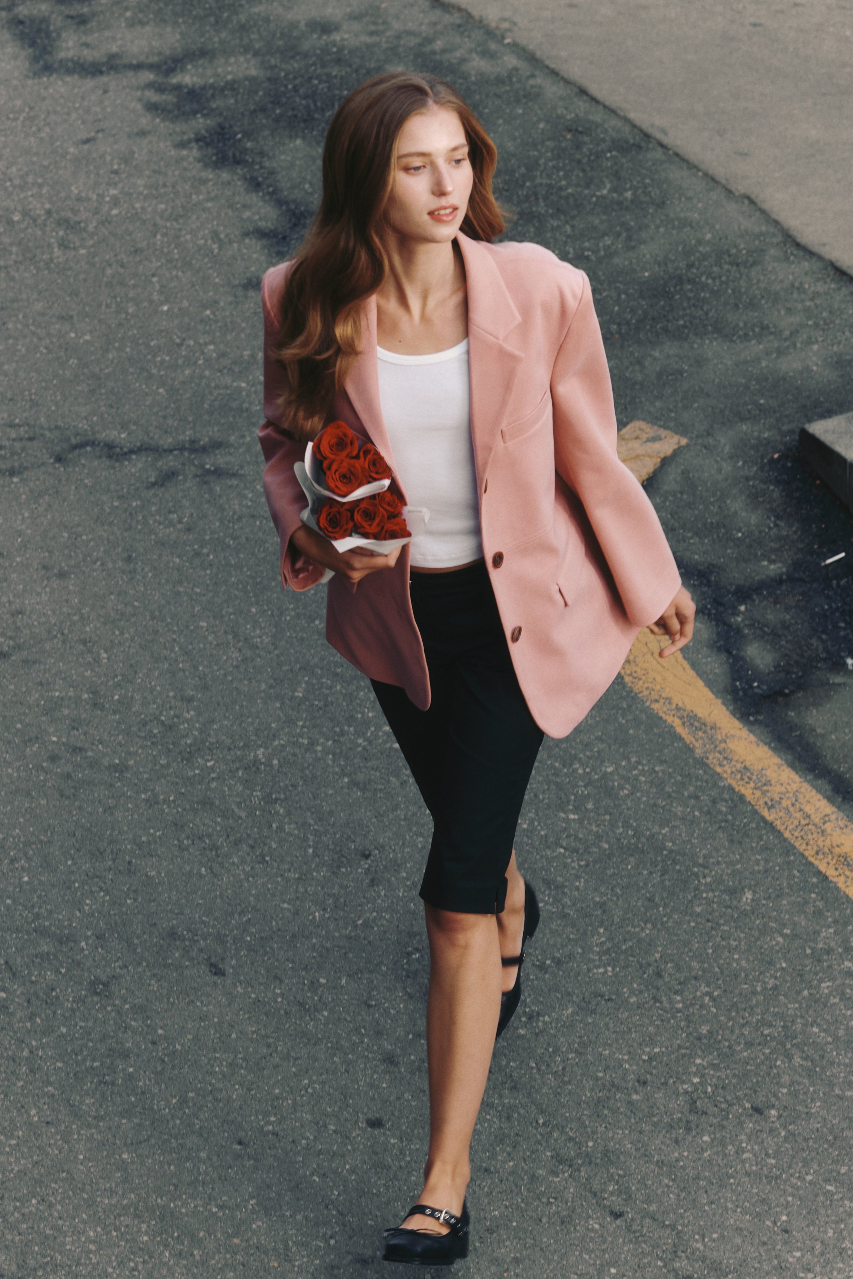 BLAZER EN DAIM À COUTURES APPARENTES_ROSE