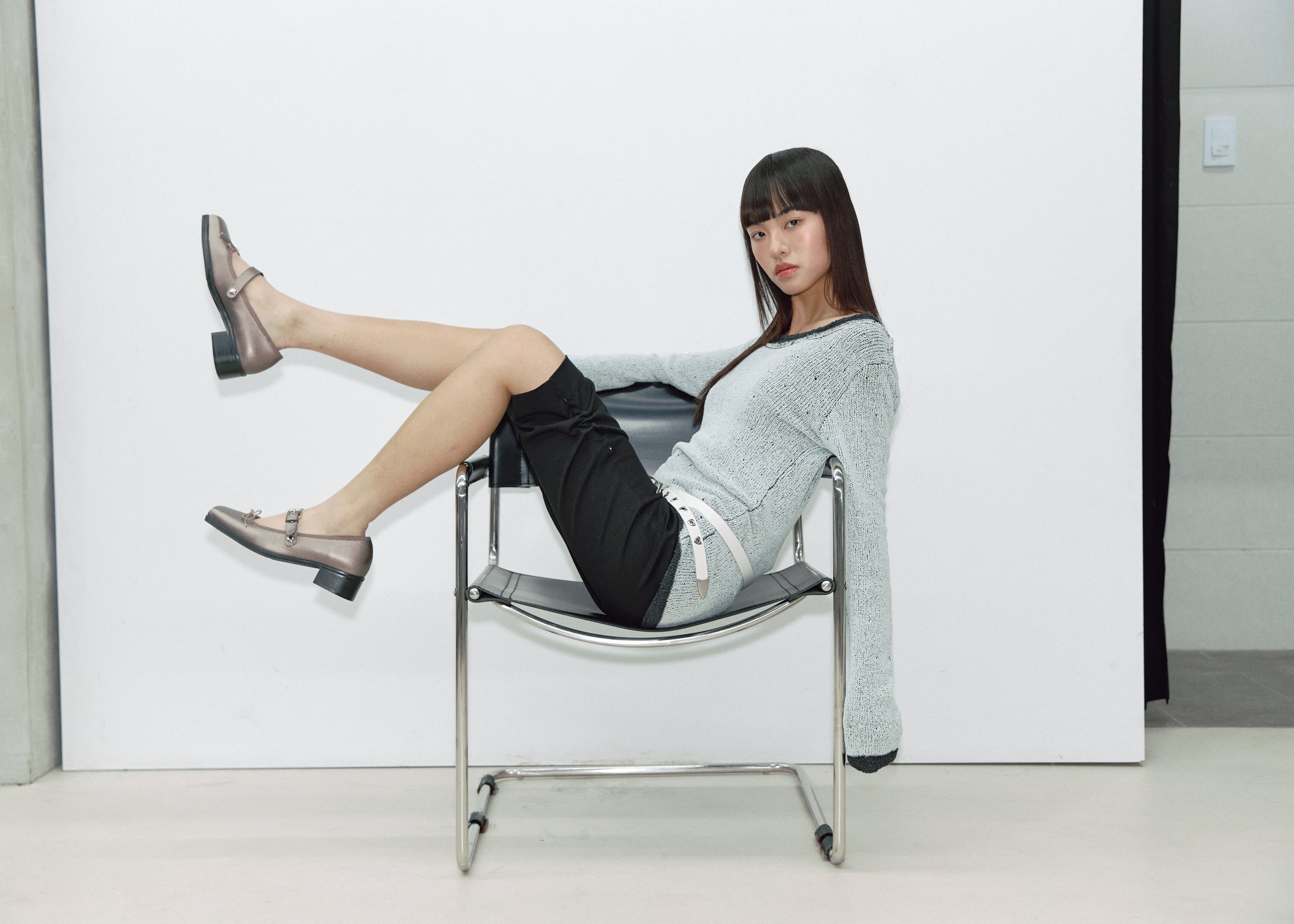 REVERSIBLE DUOBBLE KNIT_CHARCOAL/SKY BLUE