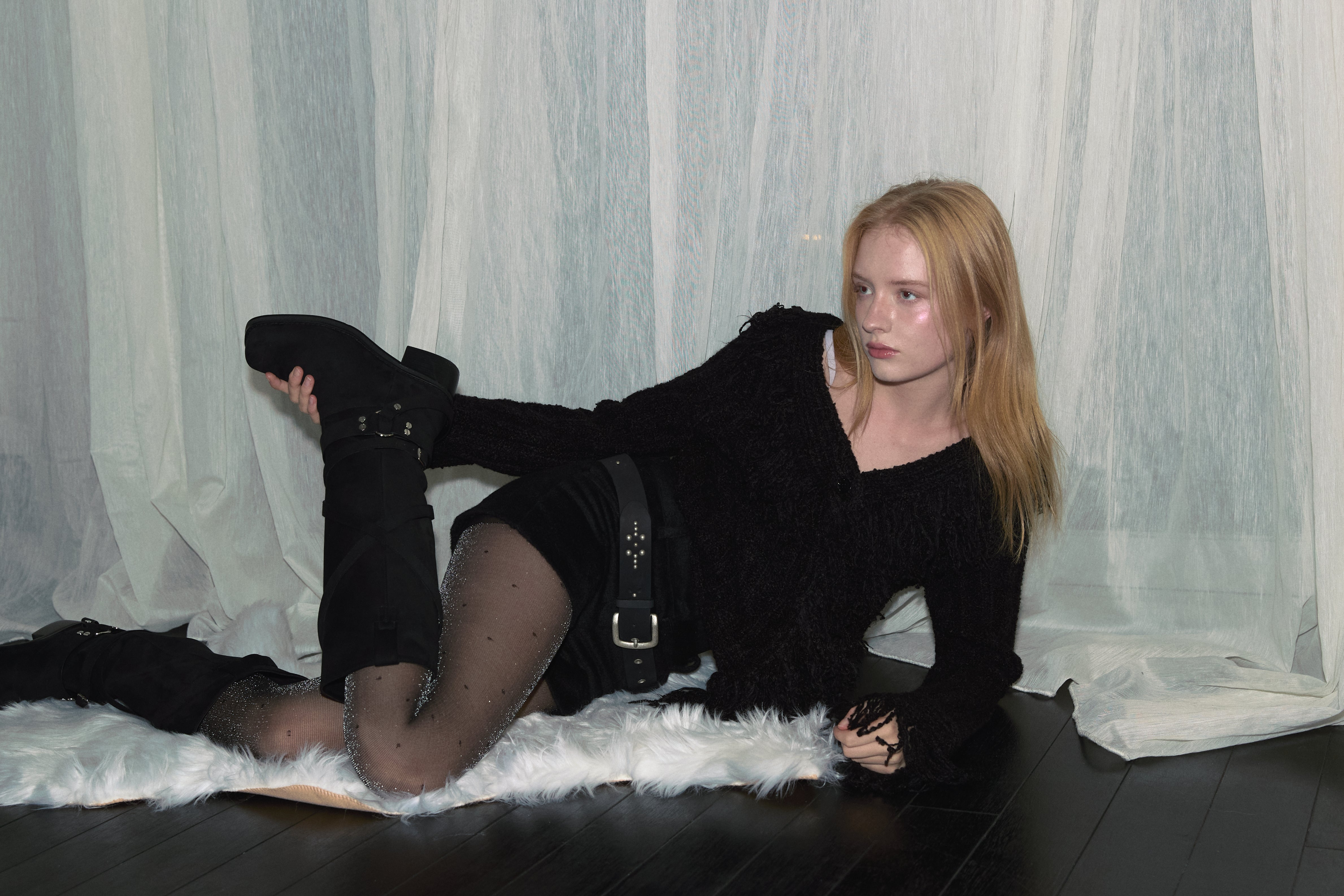 DOUBLE BELT WOOL MICRO PANTS_BLACK