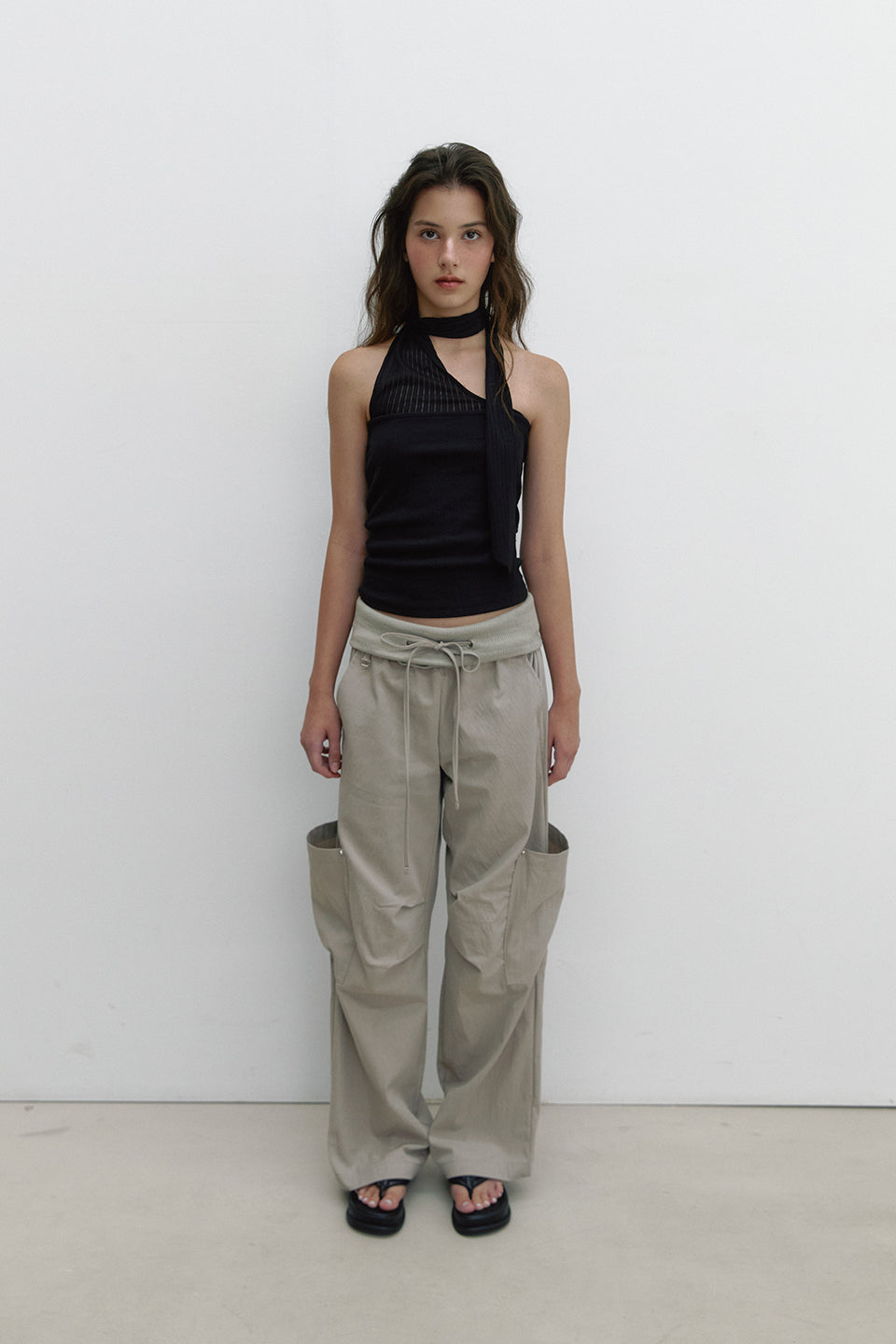 FABRIC MIX TIE TOP_BLACK