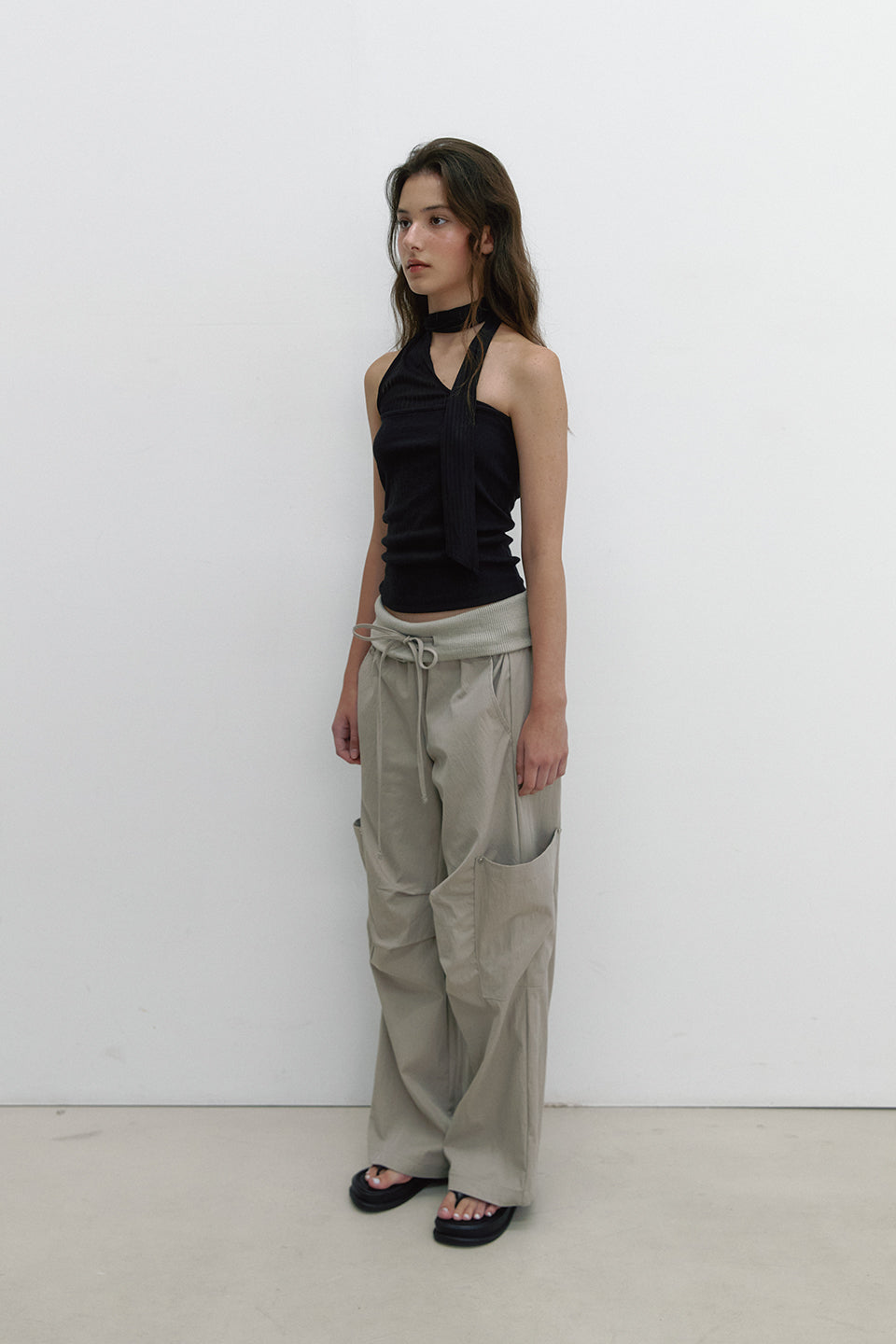 FABRIC MIX TIE TOP_BLACK