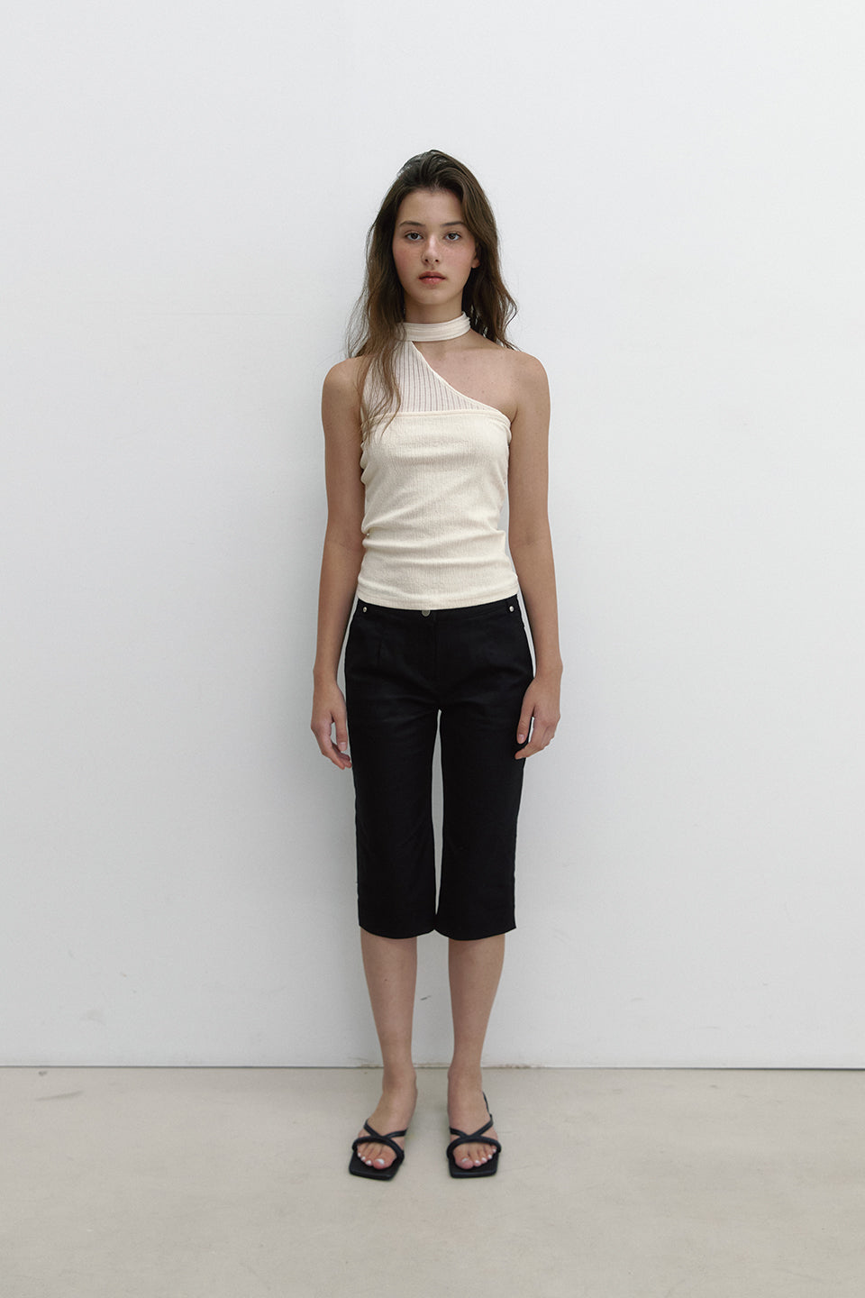 FABRIC MIX TIE TOP_CREAM