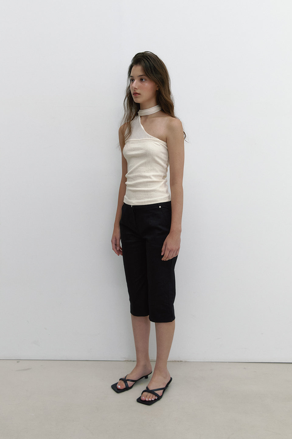 FABRIC MIX TIE TOP_CREAM