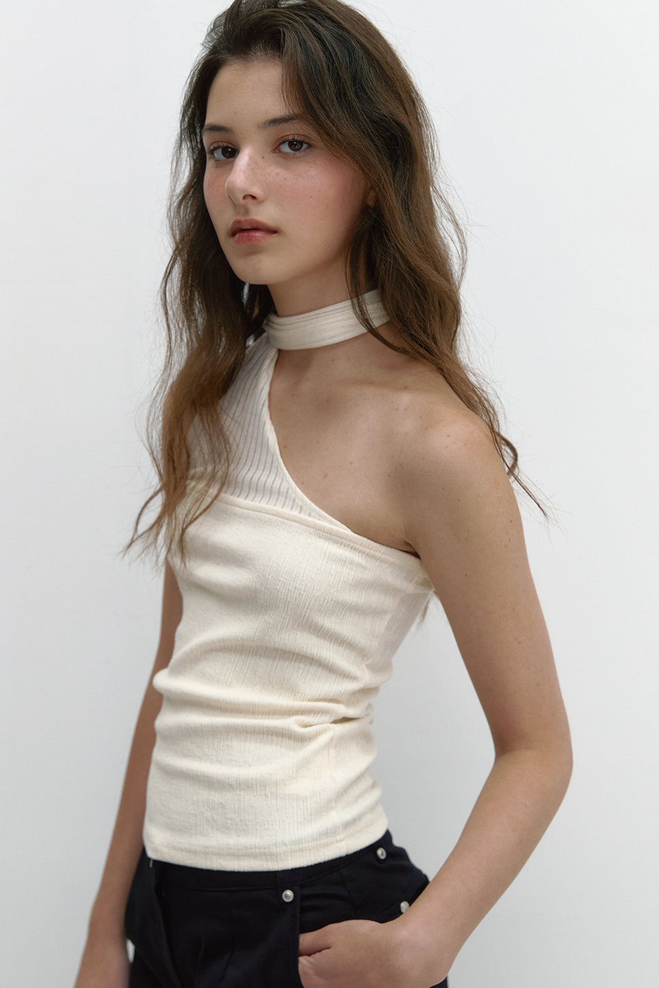 FABRIC MIX TIE TOP_CREAM