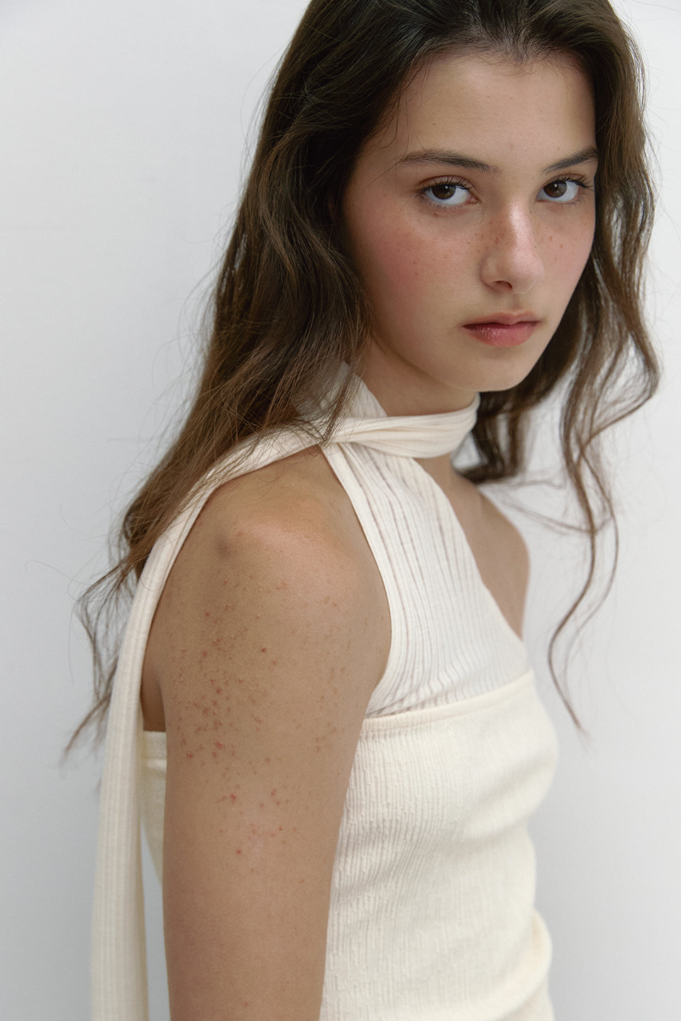FABRIC MIX TIE TOP_CREAM