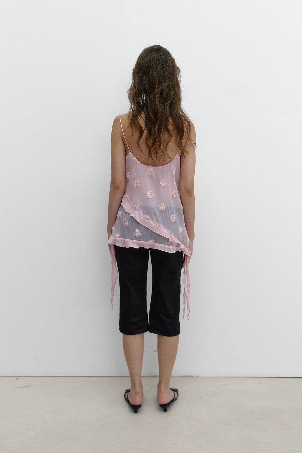 CHEMISIER À VOLANTS EN CHIFFON FLEURI_ROSE