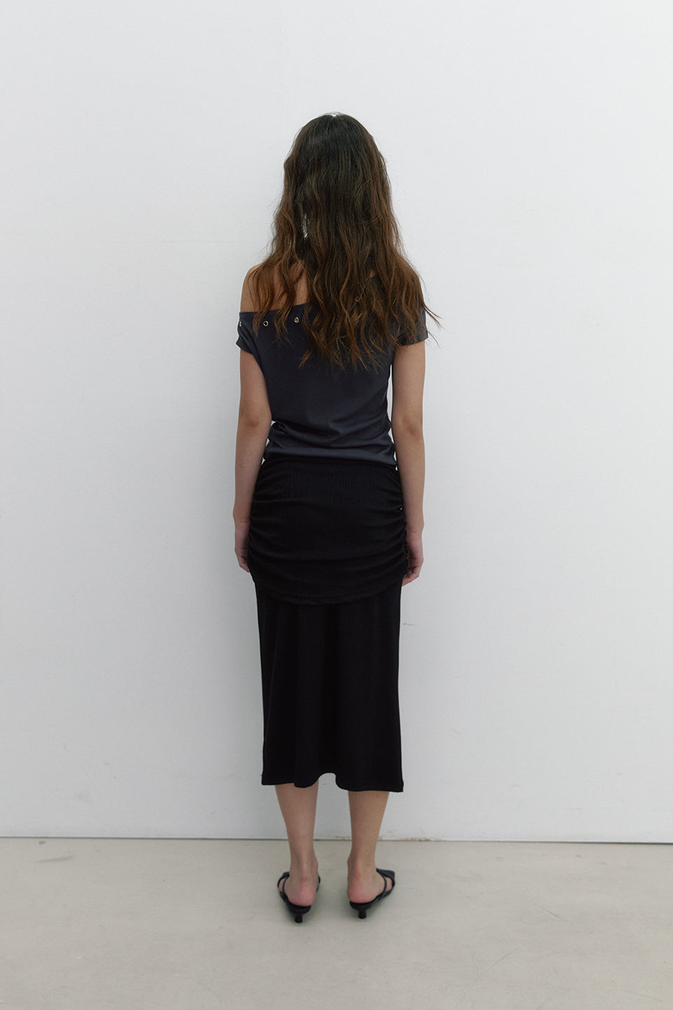 MIX SHIRRING SKIRT_BLACK