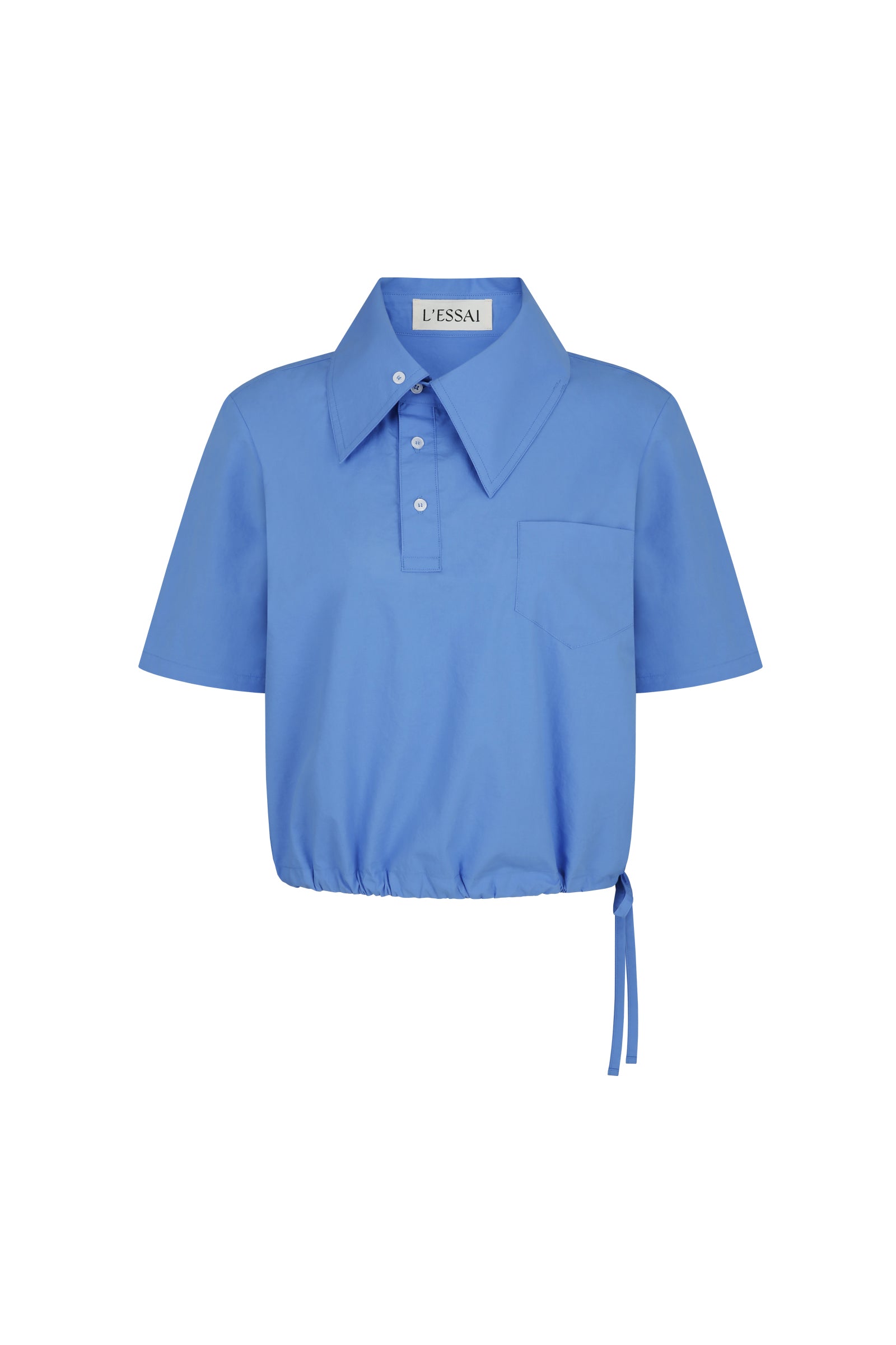 25SS ASYMMETRY COLLAR POLO CROP SHIRT_BLUE
