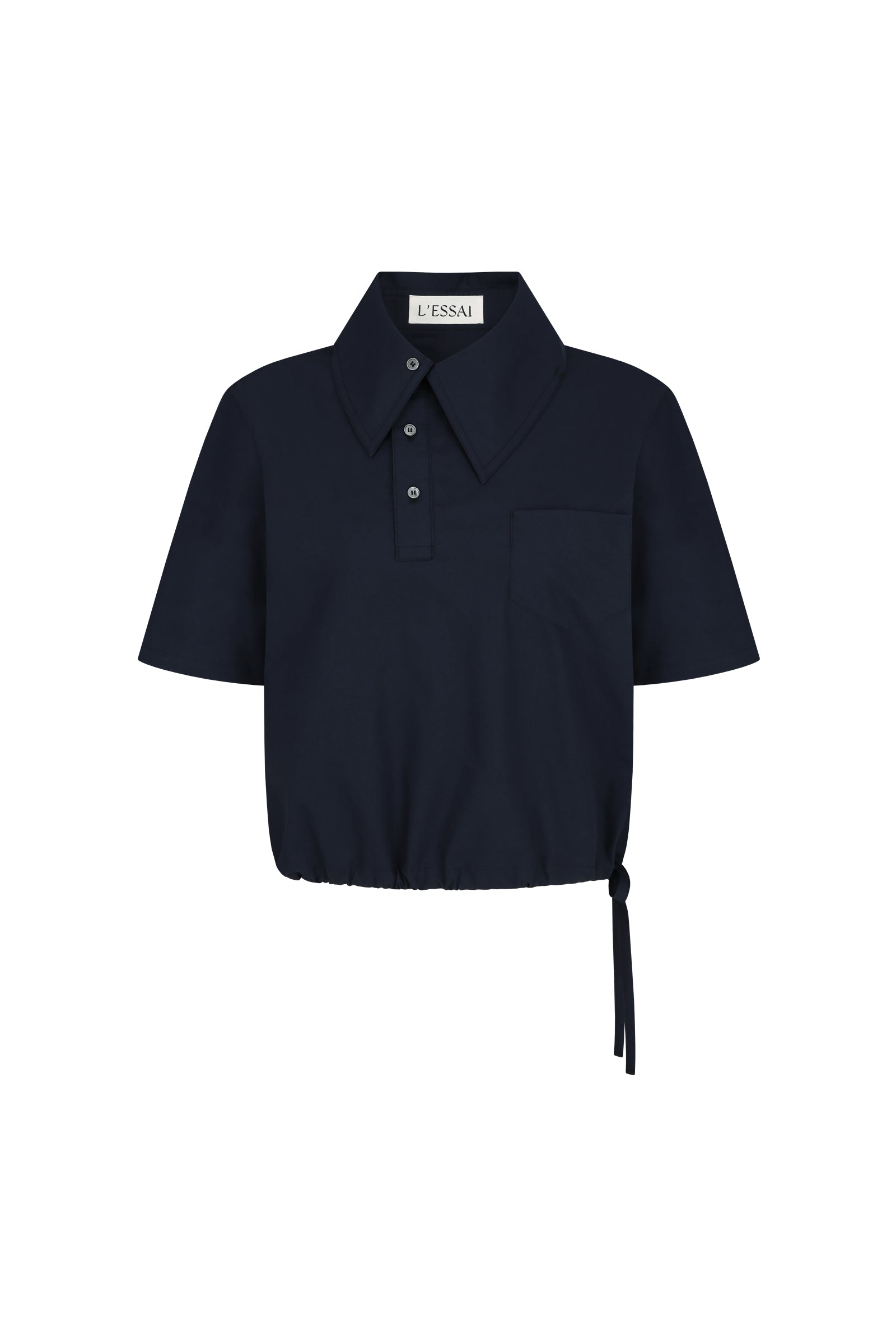 ASYMMETRY COLLAR POLO CROP SHIRT_BLEU MARINE