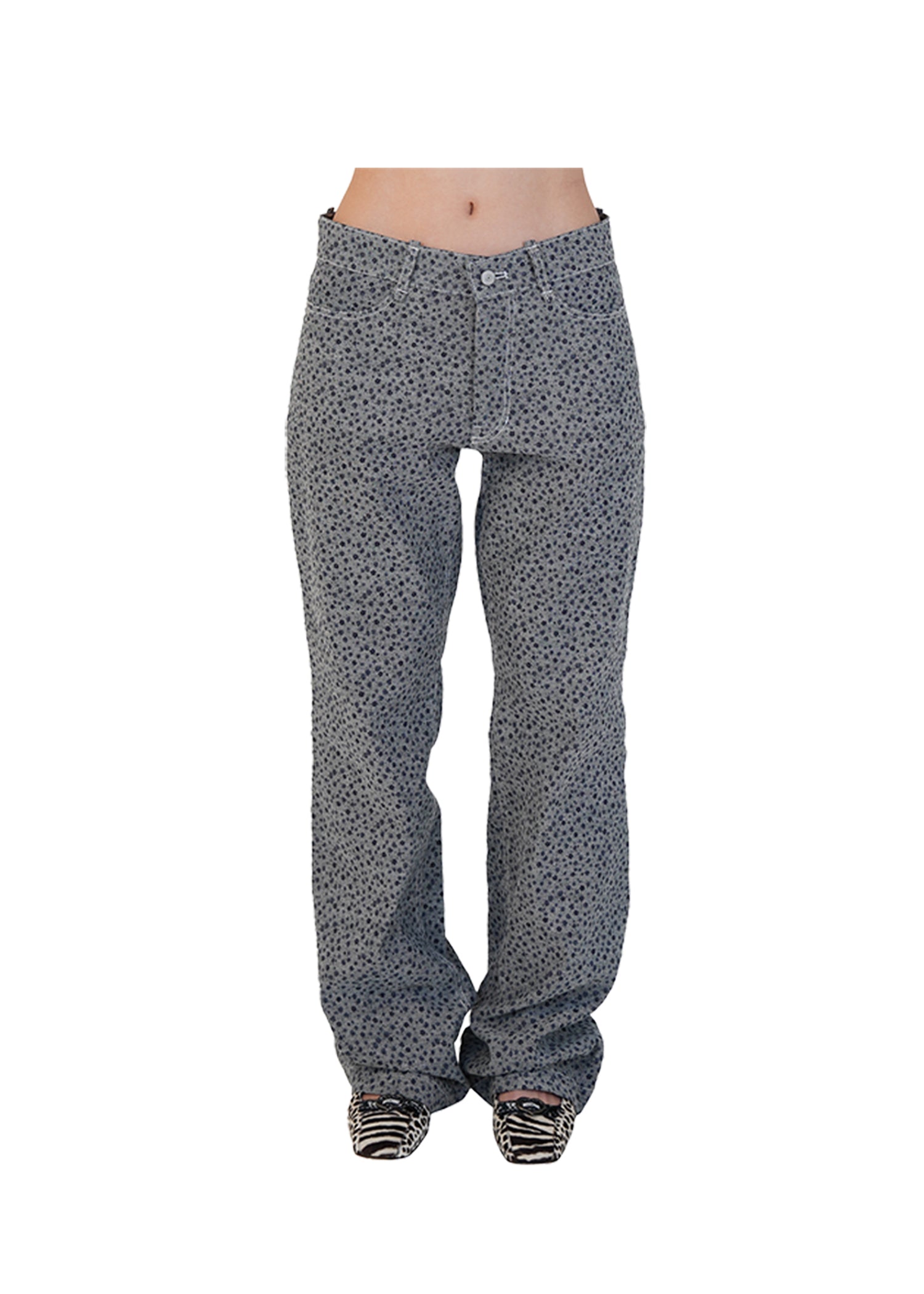 VINTAGE FLORAL PRINTED COTTON PANTS_NAVY