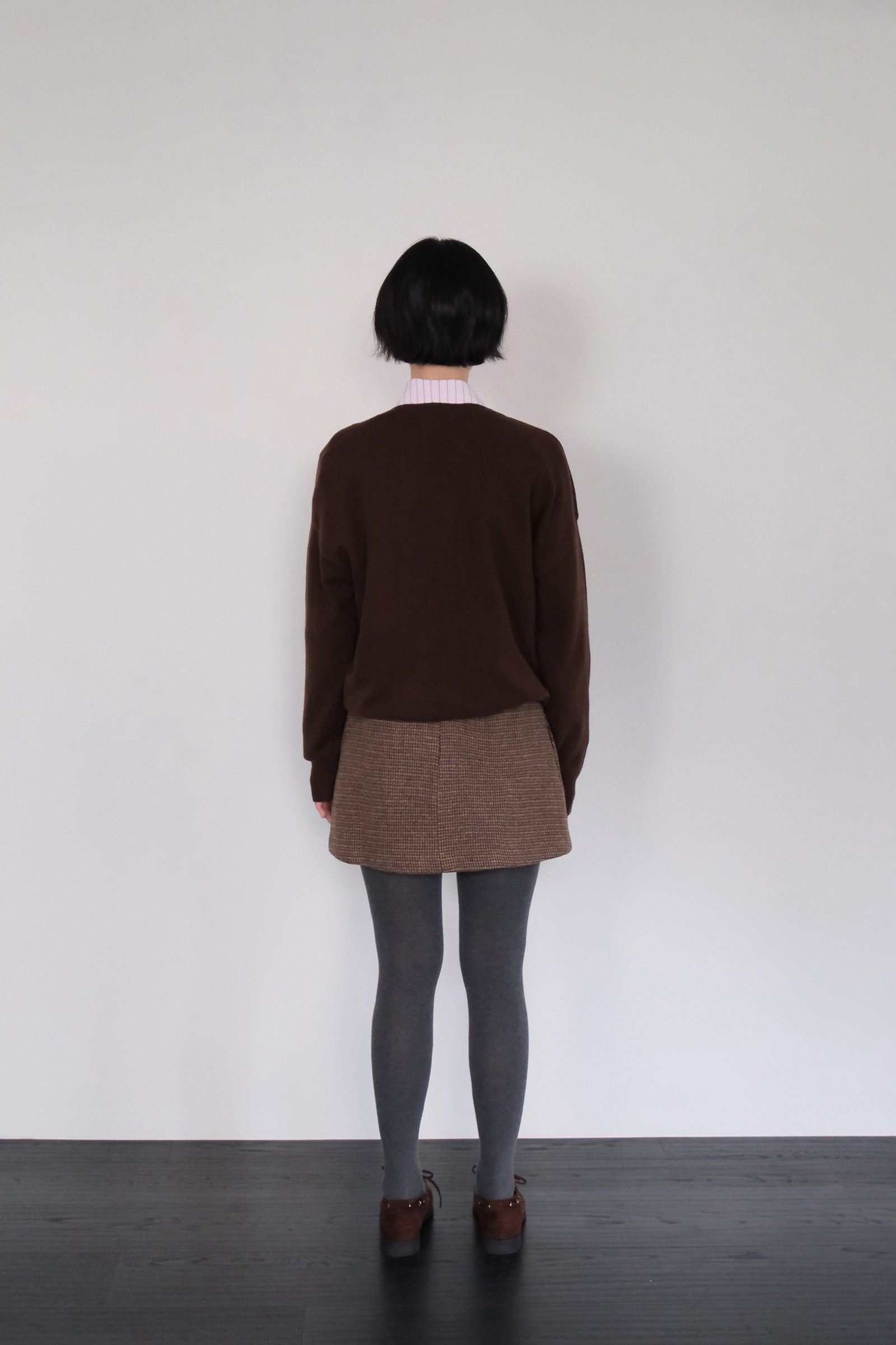 MOUI WOOL CHECK MINI SKIRT_BROWN