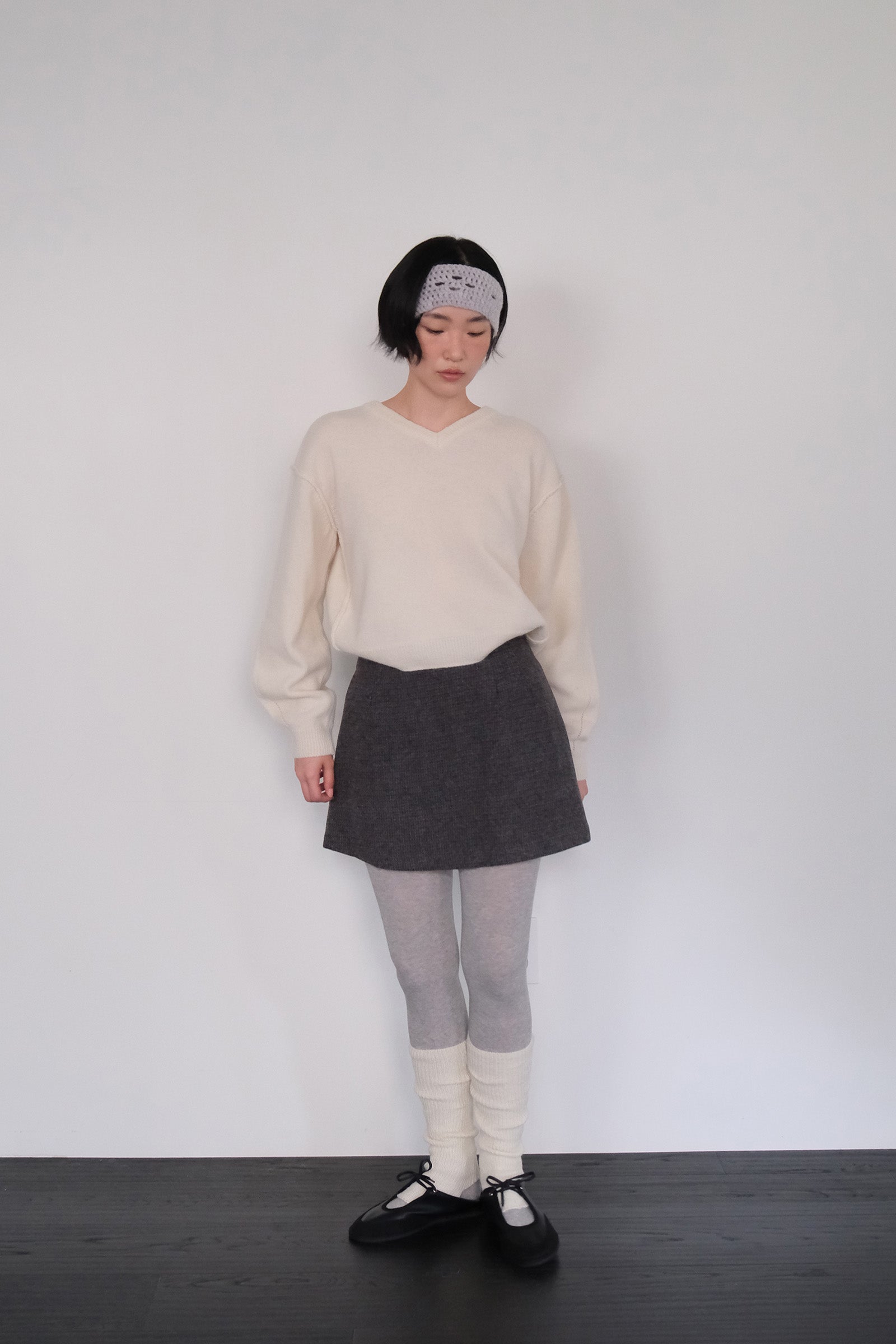 MOUI MINI JUPE À CARREAUX EN LAINE_GRIS FONCÉ