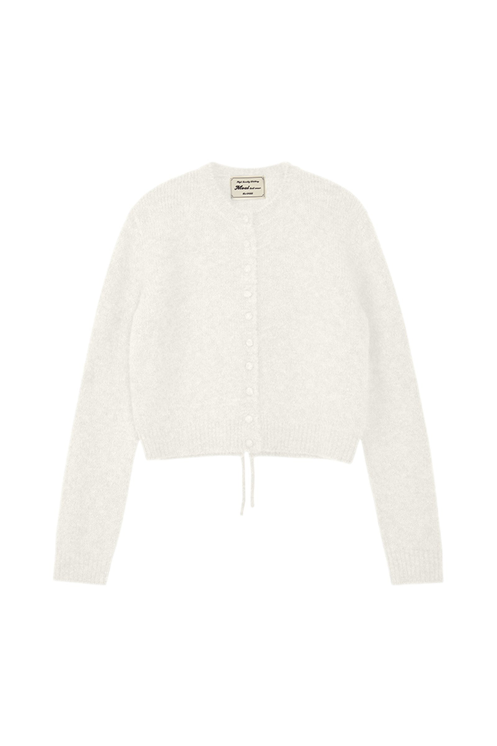 MOUI CARDIGAN EN ALPAGA À FENTE AVEC RUBAN_IVOIRE
