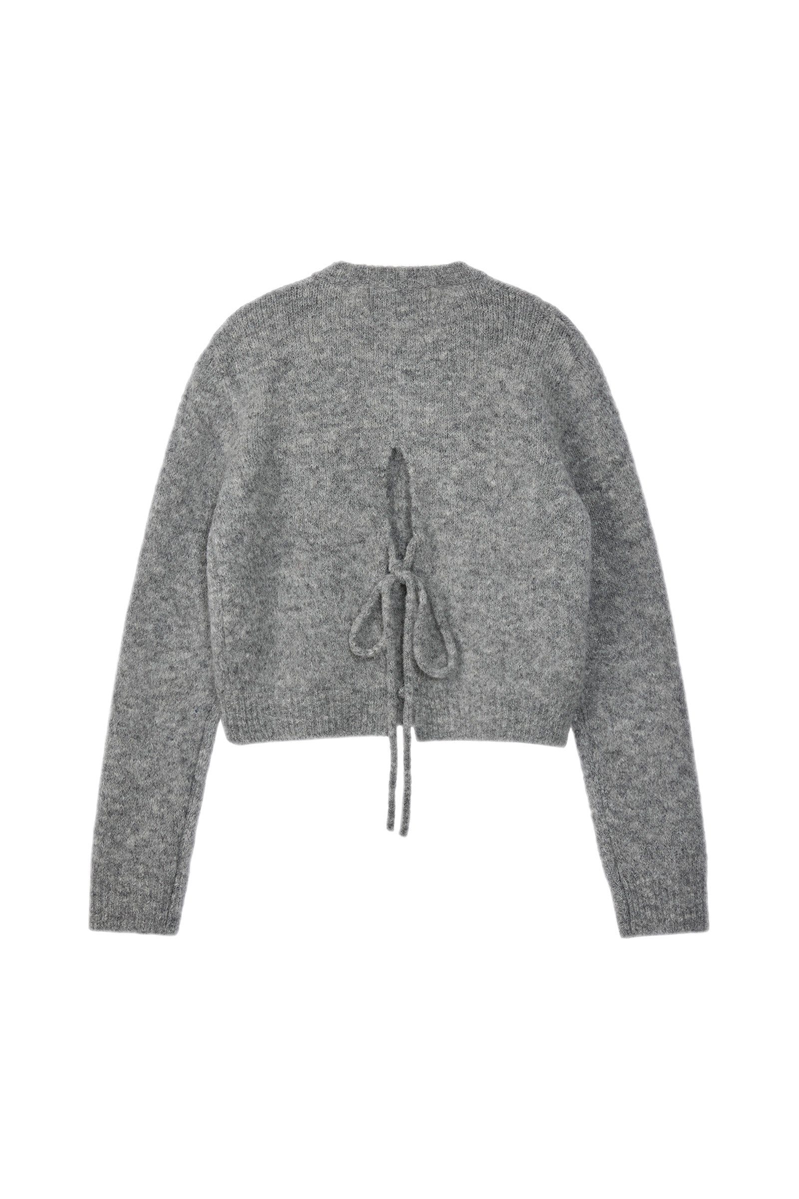 MOUI CARDIGAN EN ALPAGA À FENTE AVEC RUBAN_GRIS