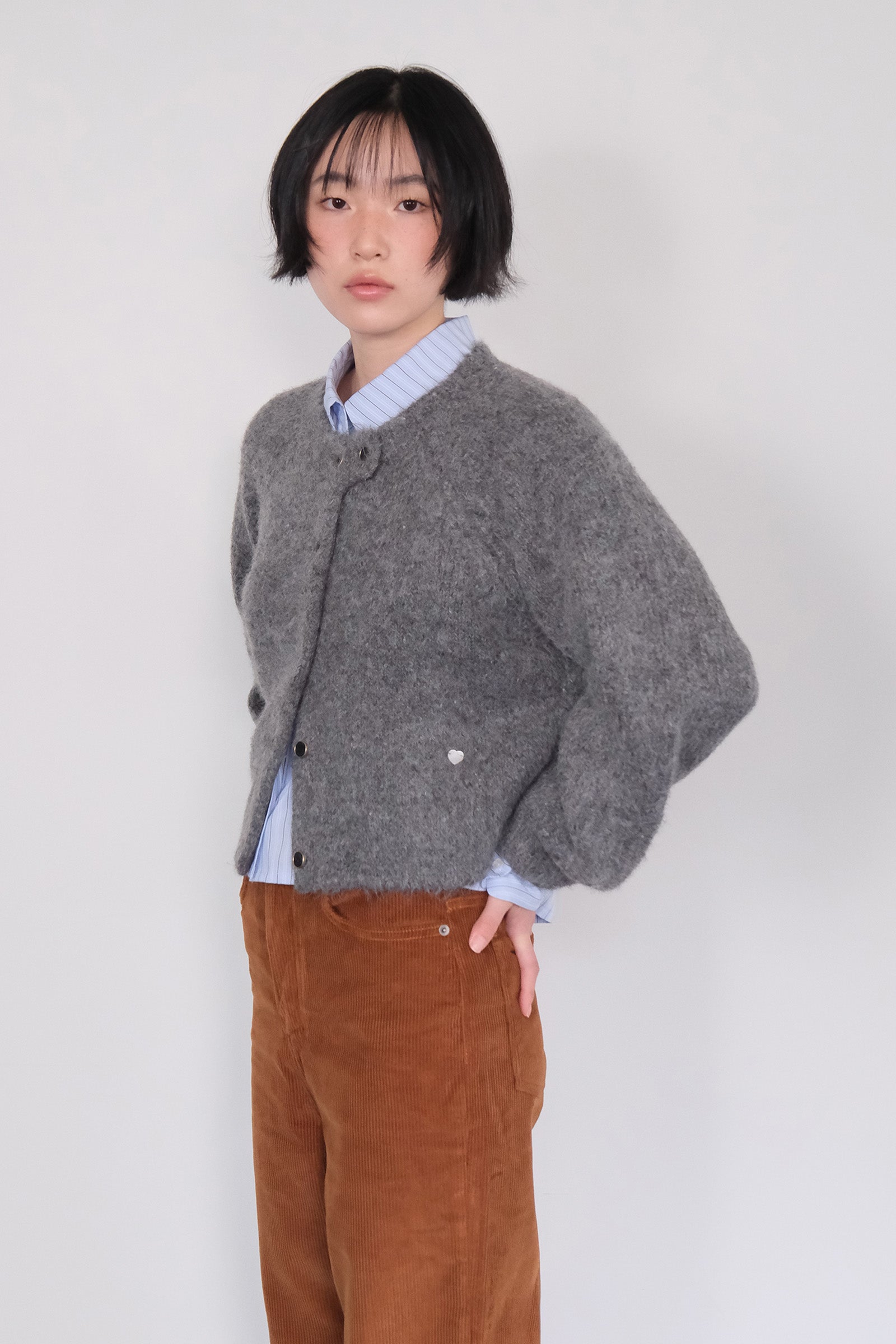 MOUI CLOUD ALPACA KNIT CARDIGAN_DARK GREY