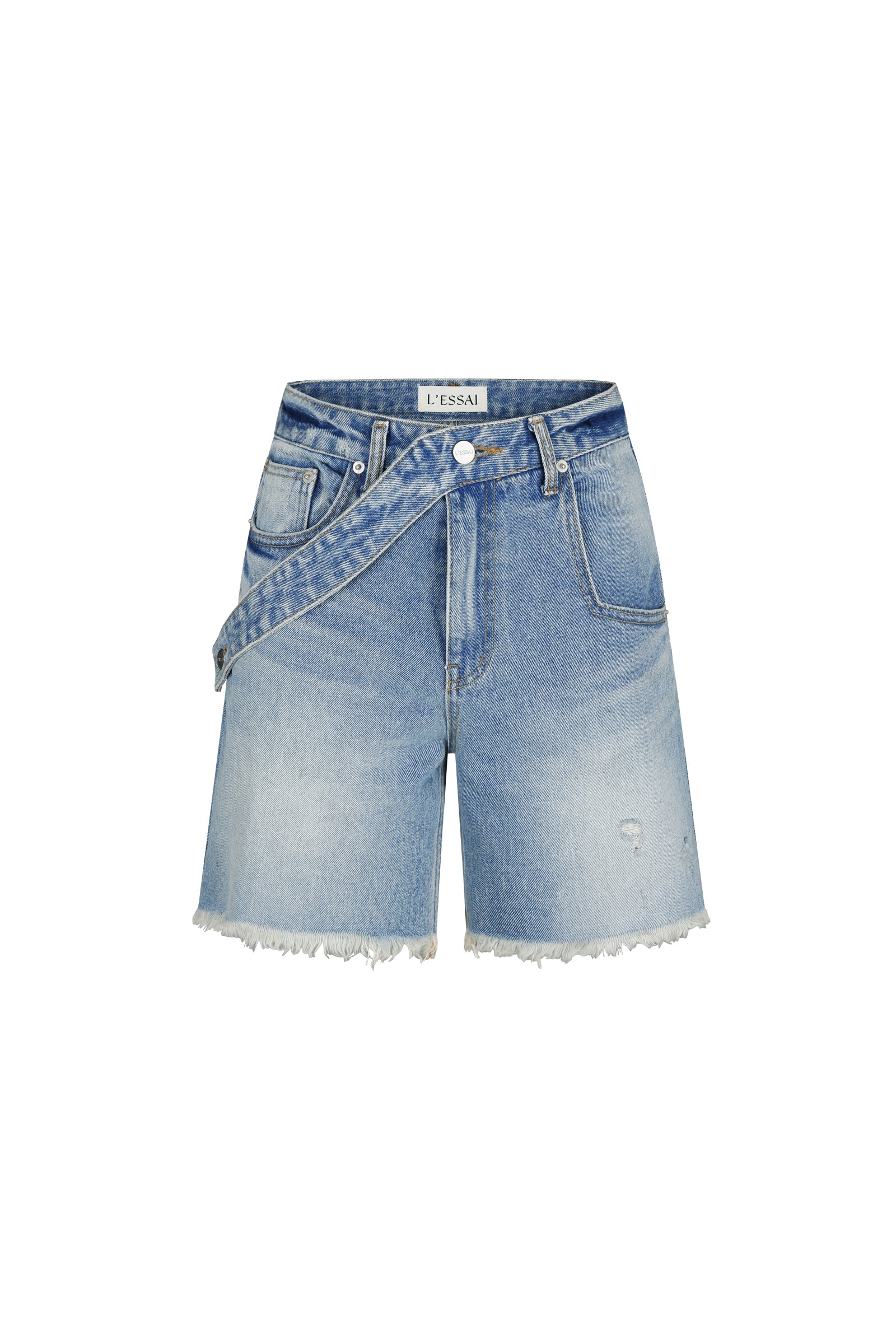 BELT DETAIL DENIM SHORTS_BLEU