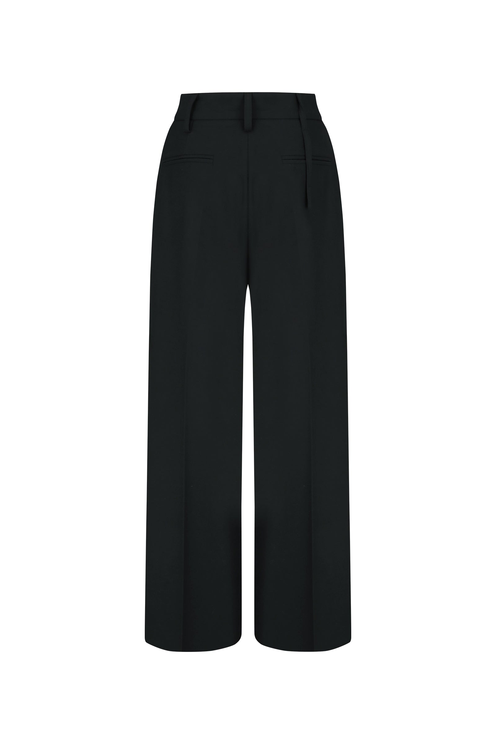 PANTALON LARGE À PINCES EN LAINE MÉLANGÉE AVEC CEINTURE_NOIR