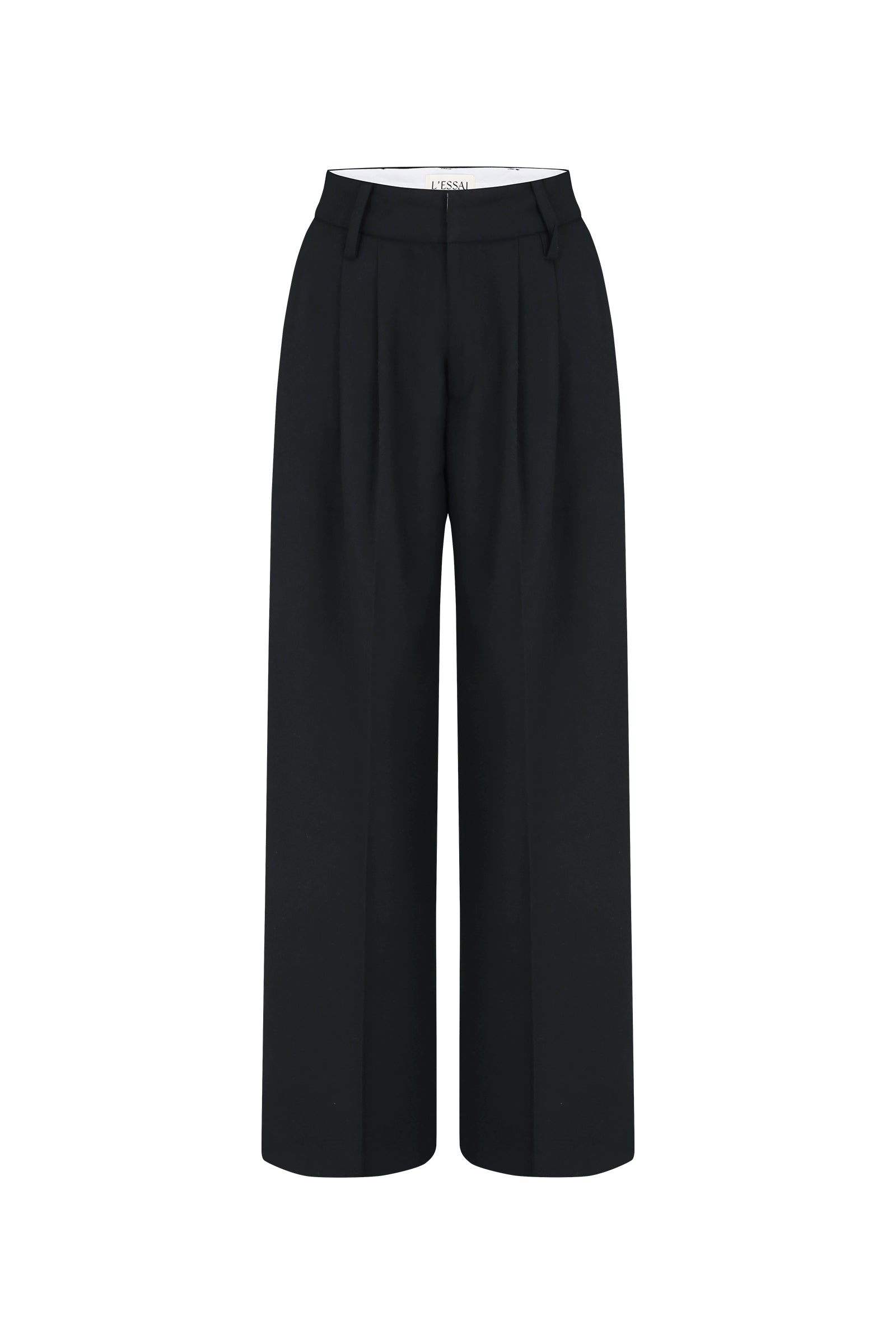 PANTALON LARGE À PINCES EN LAINE MÉLANGÉE AVEC CEINTURE_NOIR