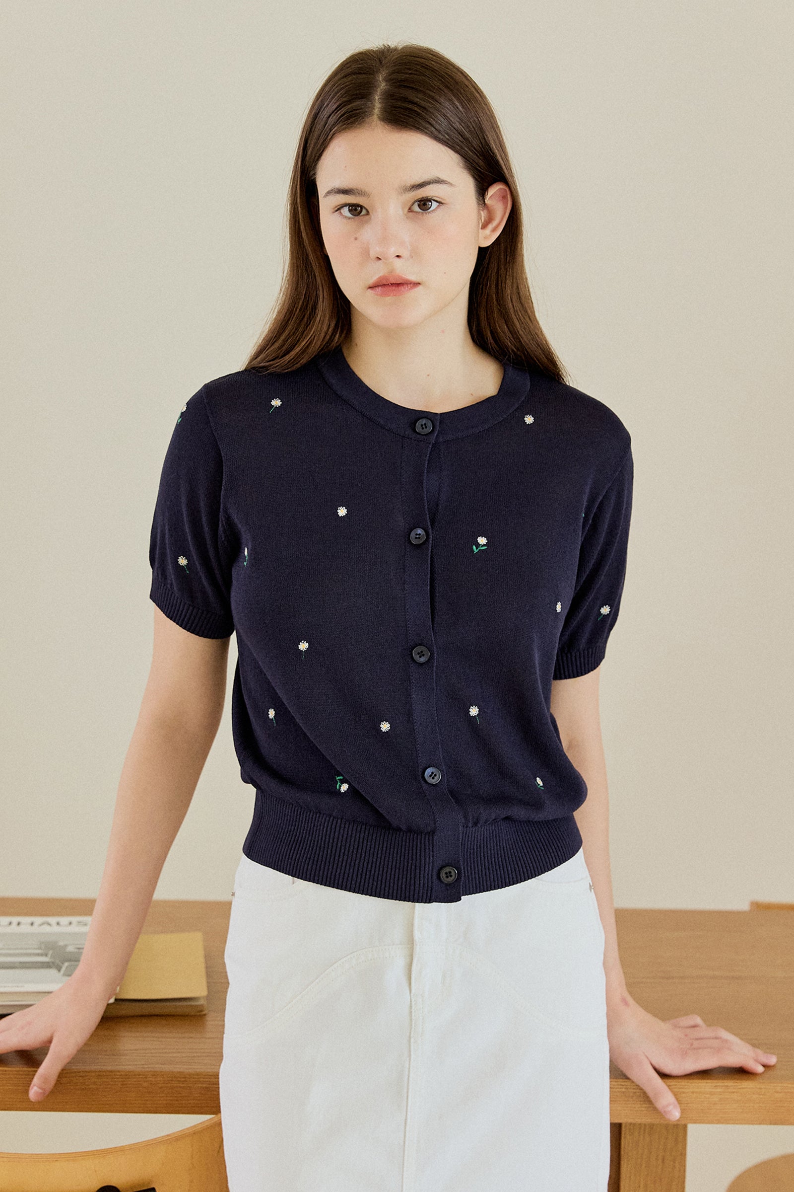 BLOOM STITCH CARDIGAN_NAVY
