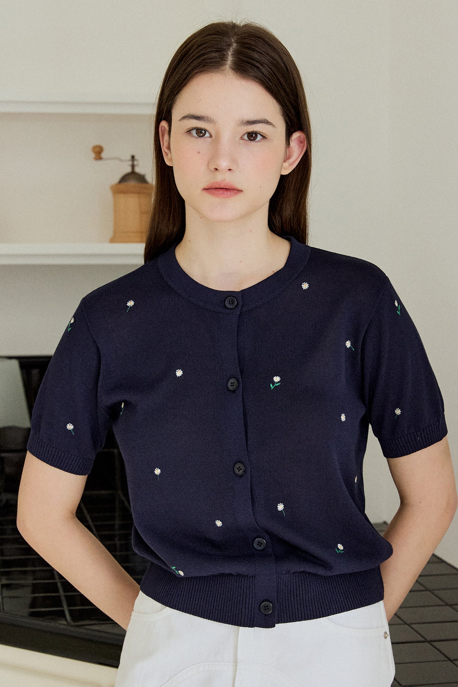 BLOOM STITCH CARDIGAN_NAVY