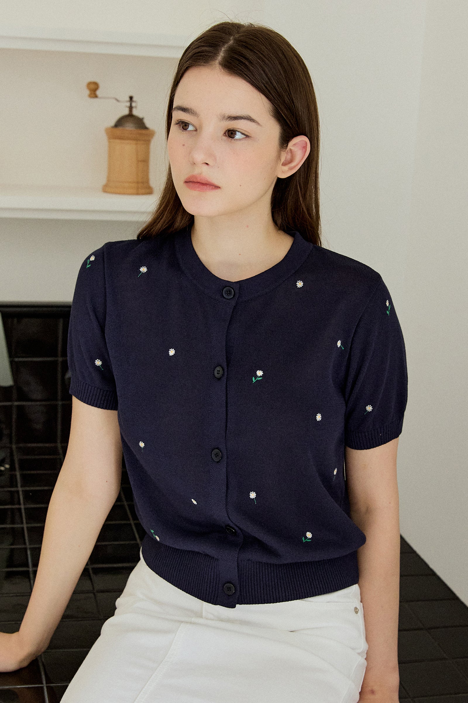 BLOOM STITCH CARDIGAN_NAVY