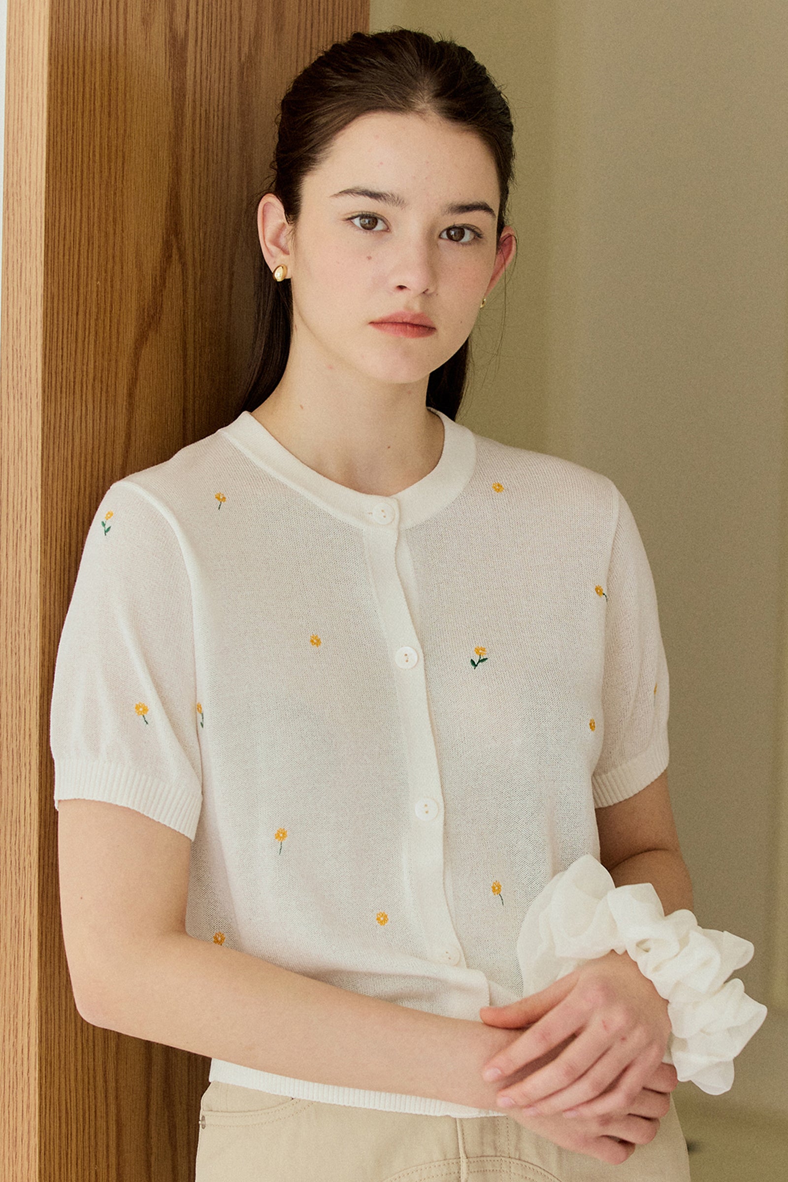 BLOOM STITCH CARDIGAN_WHITE