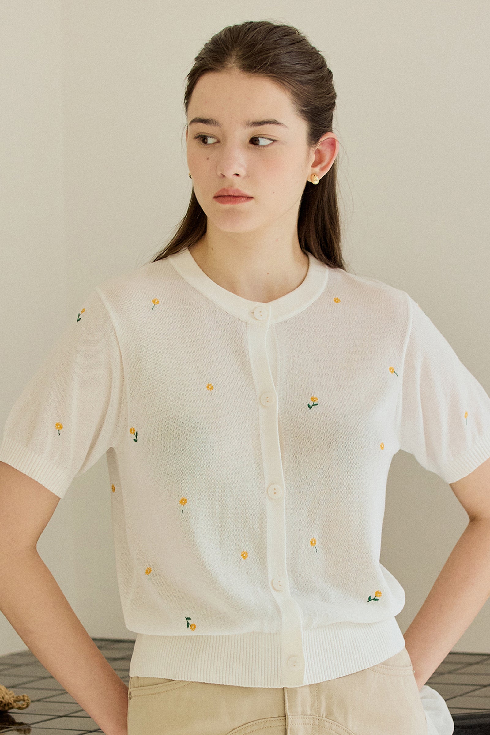 BLOOM STITCH CARDIGAN_WHITE