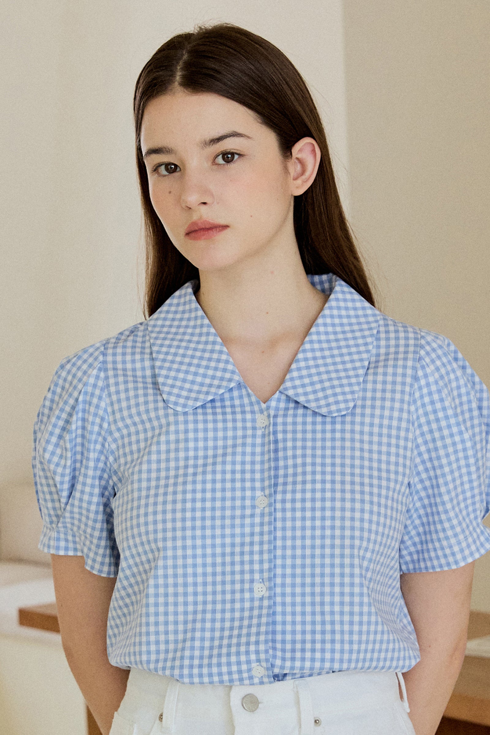 CHECK PUFF SHIRT_SKY BLUE