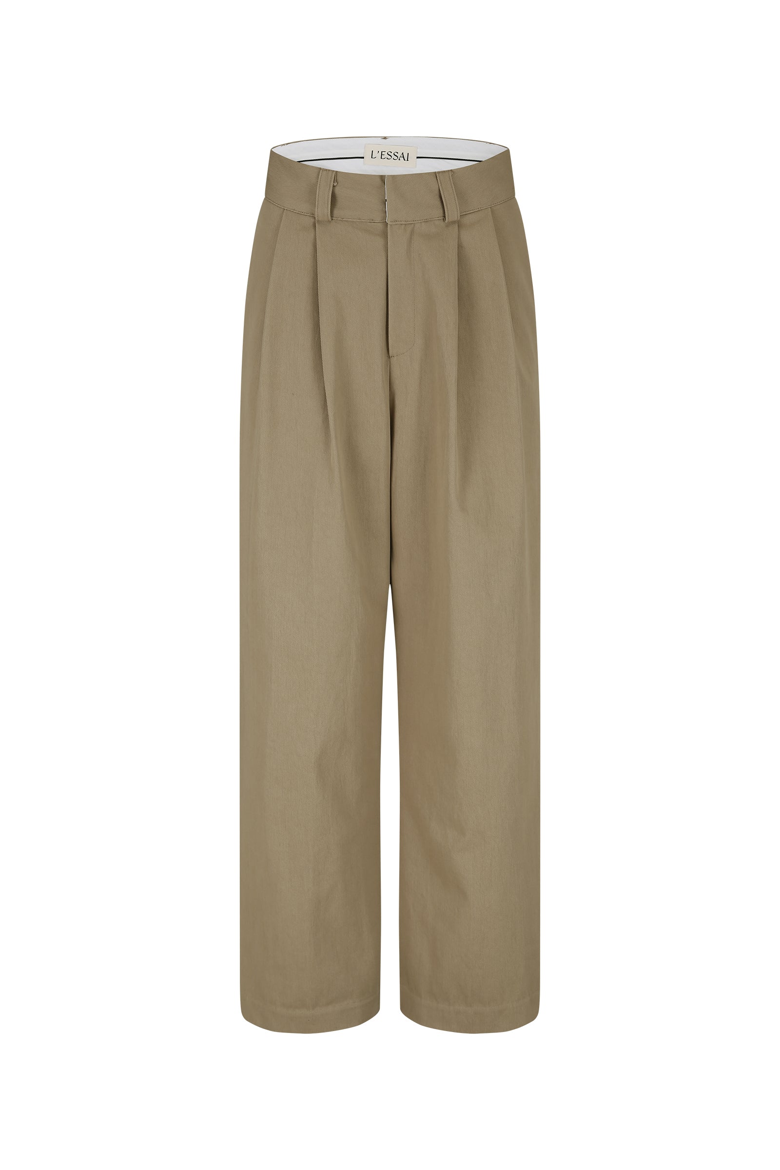 PANTALON LARGE À PINCES CLASSIQUE_BEIGE