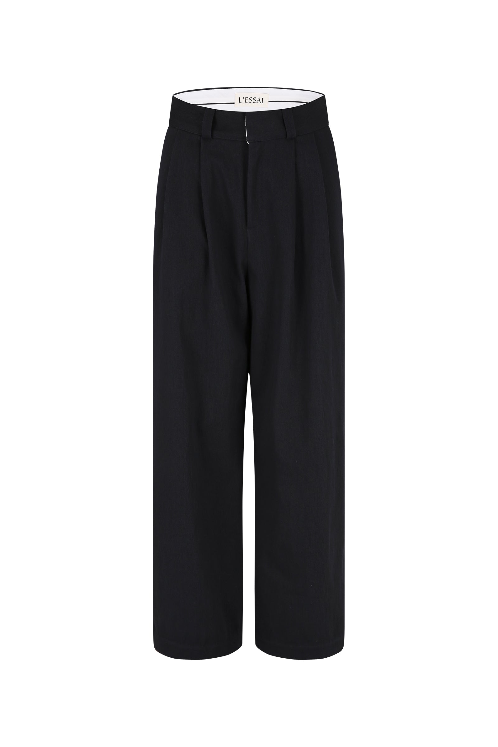 PANTALON LARGE À PINCES CLASSIQUE_BLEU MARINE