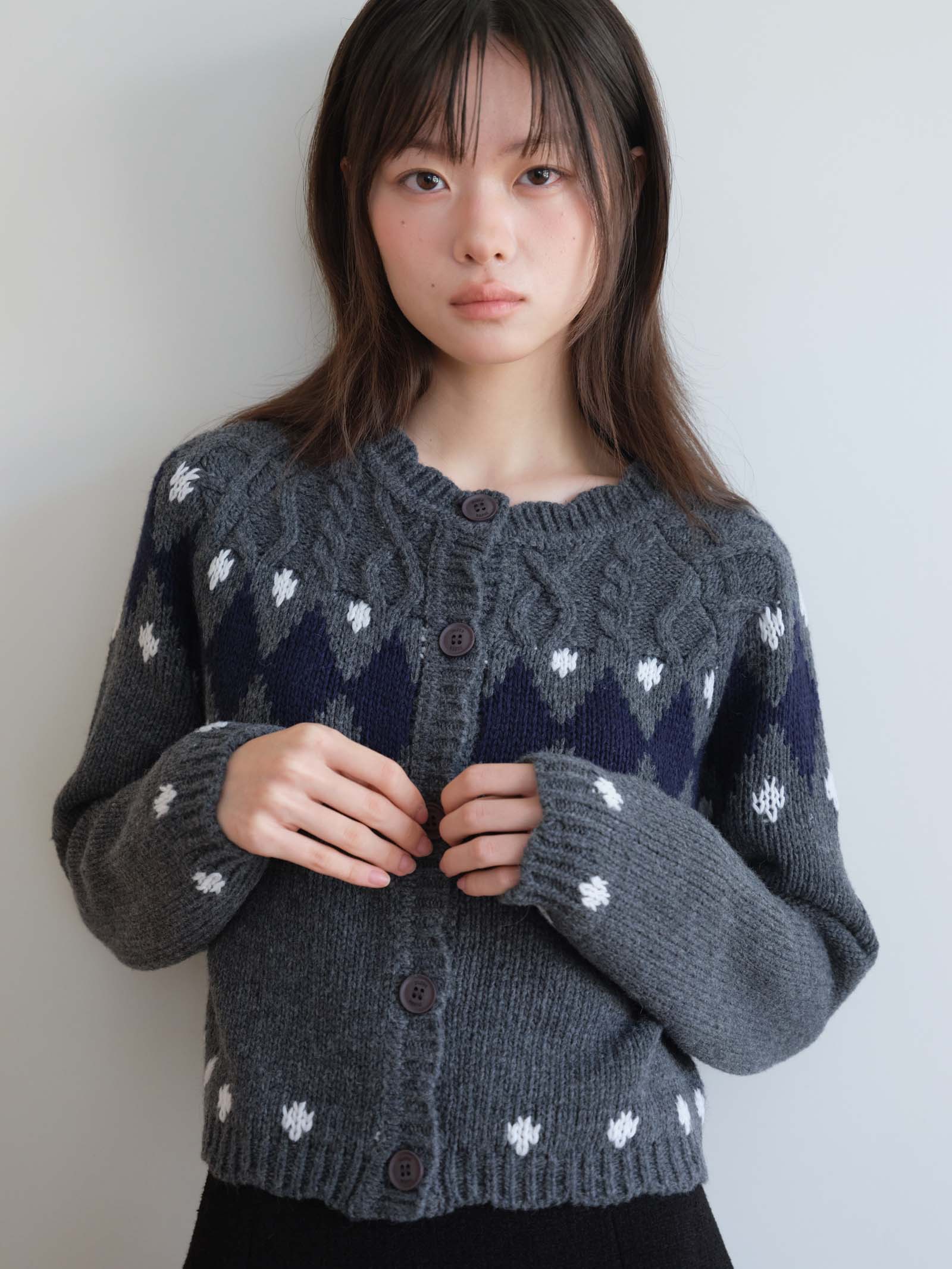 DIAMOND JACQUARD CARDIGAN_GRAY