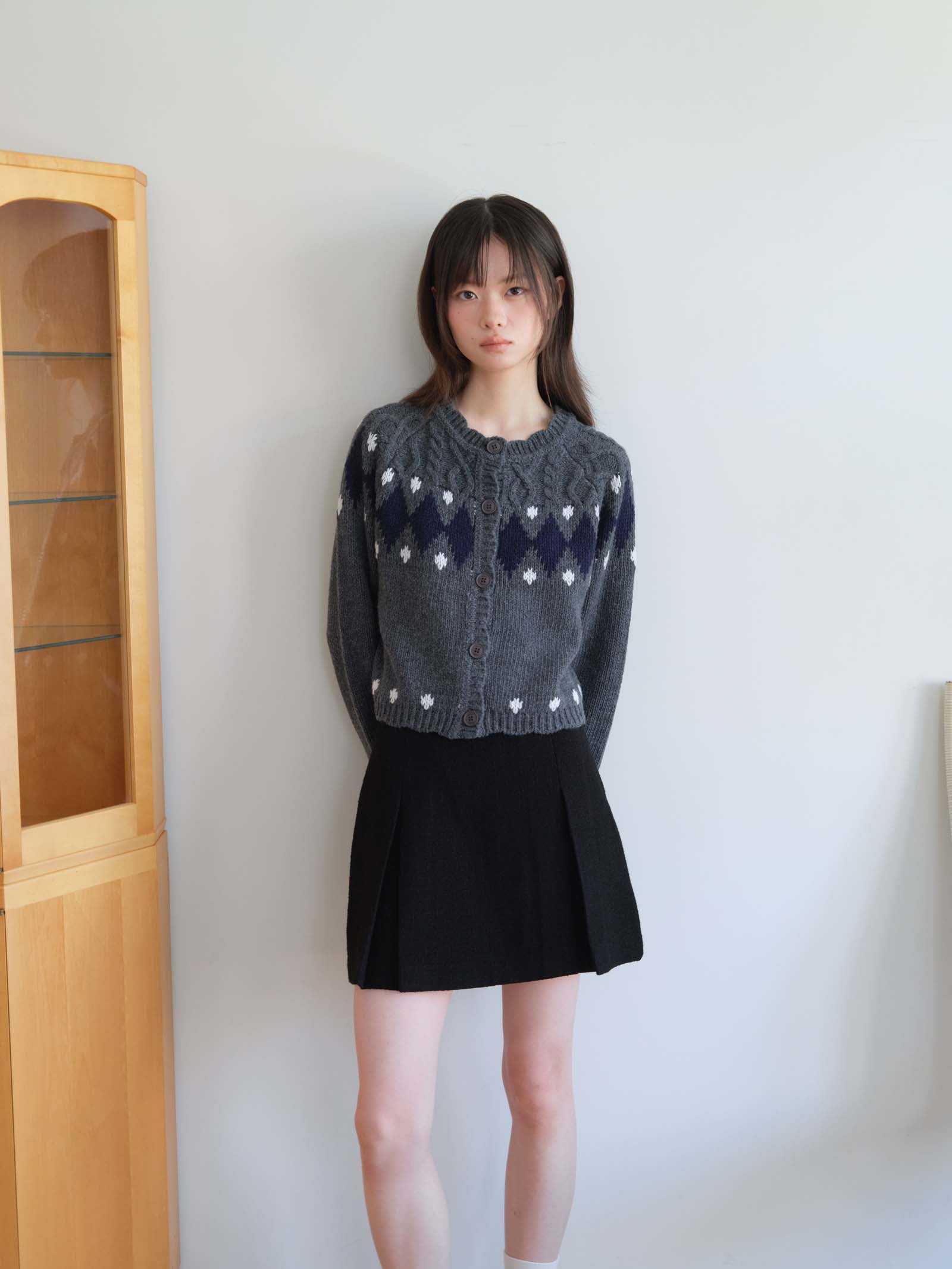 DIAMOND JACQUARD CARDIGAN_GRAY