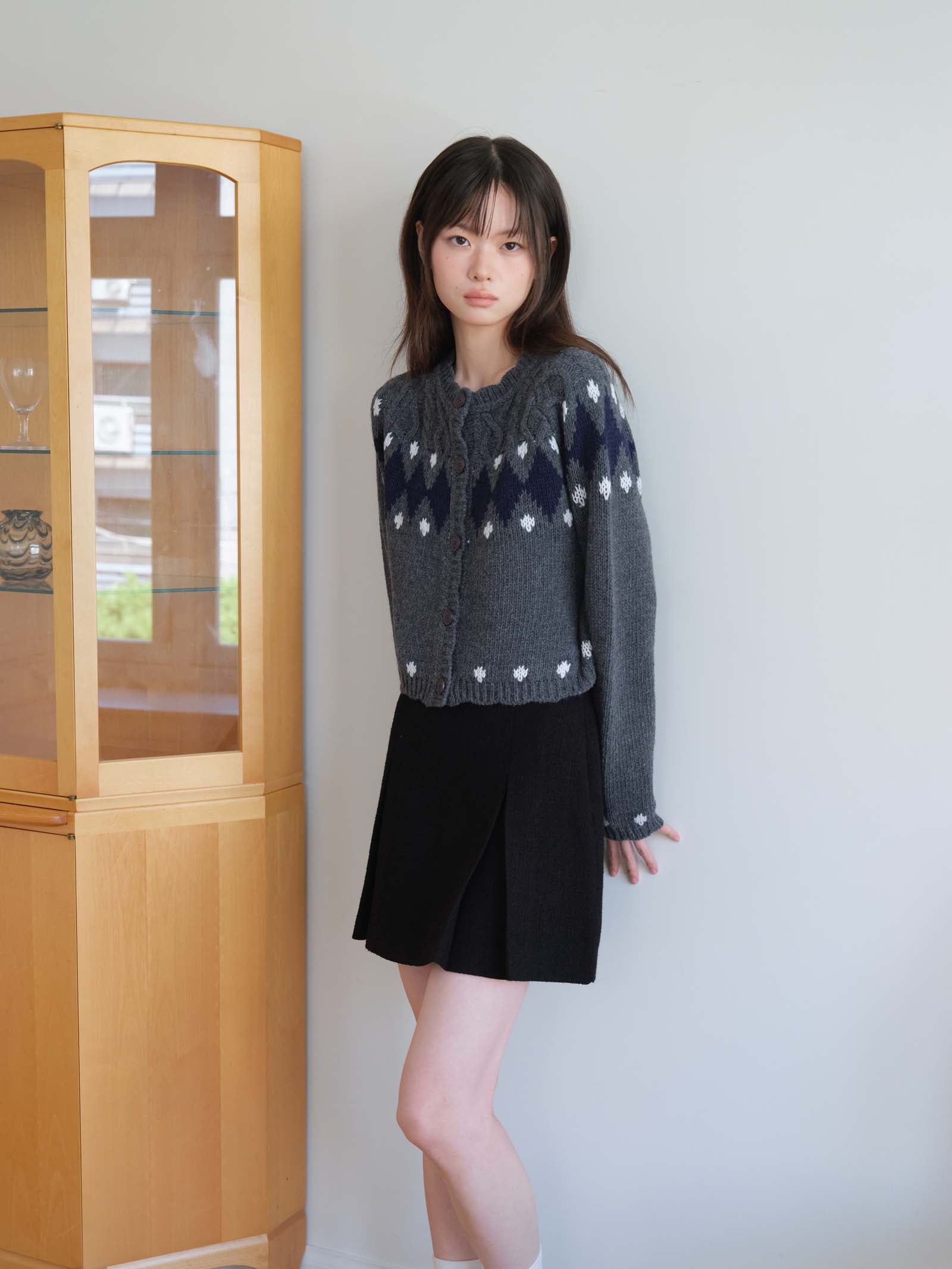 DIAMOND JACQUARD CARDIGAN_GRAY