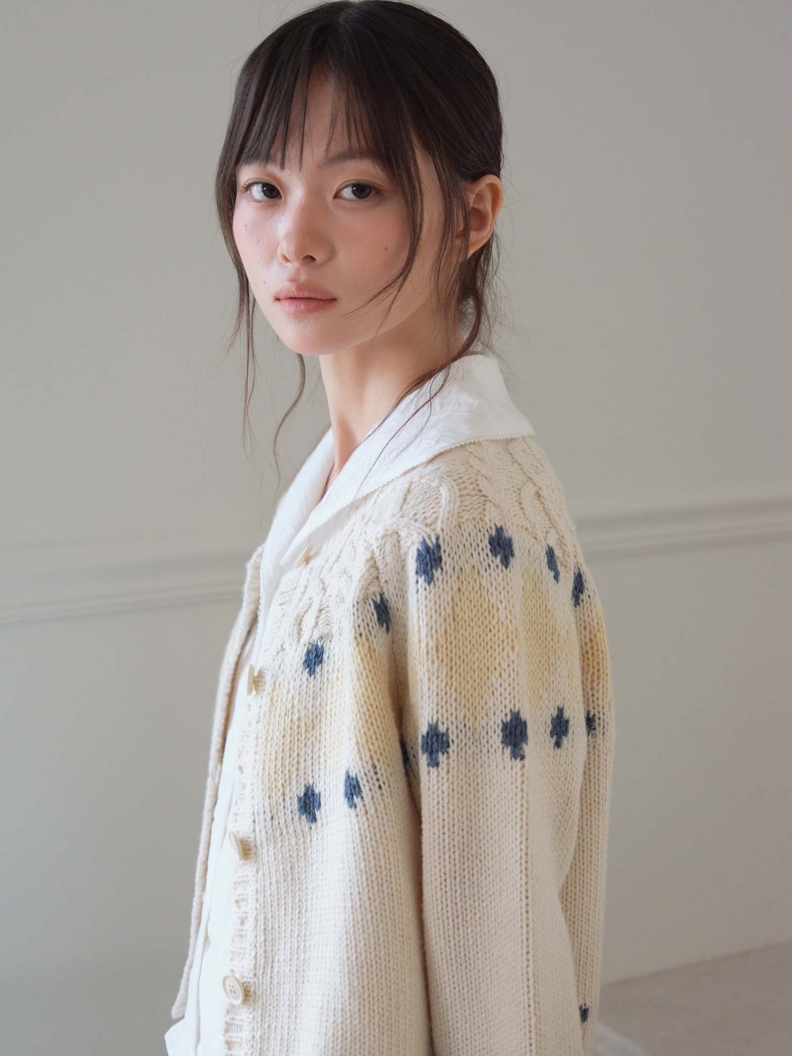 DIAMOND JACQUARD CARDIGAN_IVORY