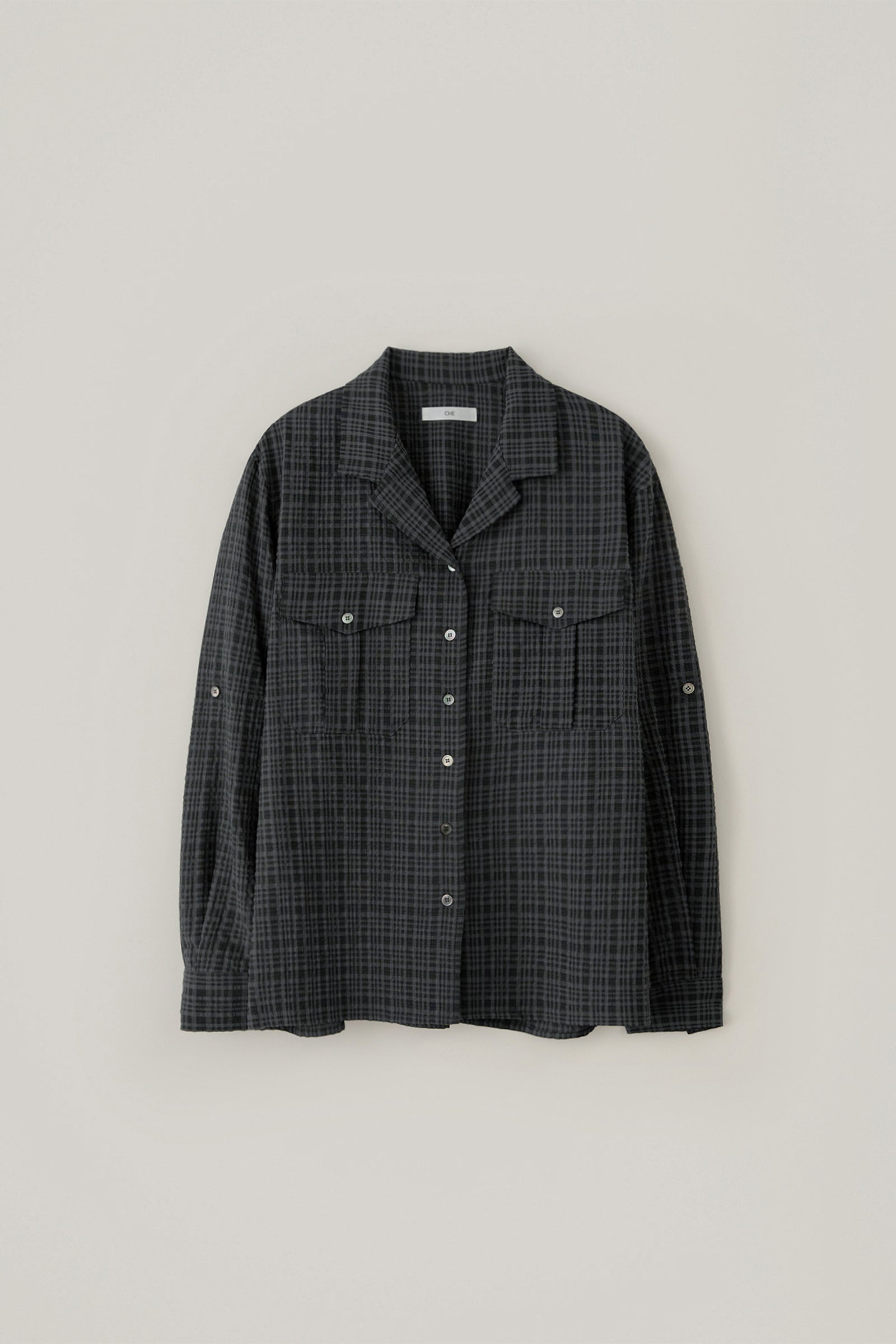 CHECK ROLL-UP SHIRT_CHARCOAL