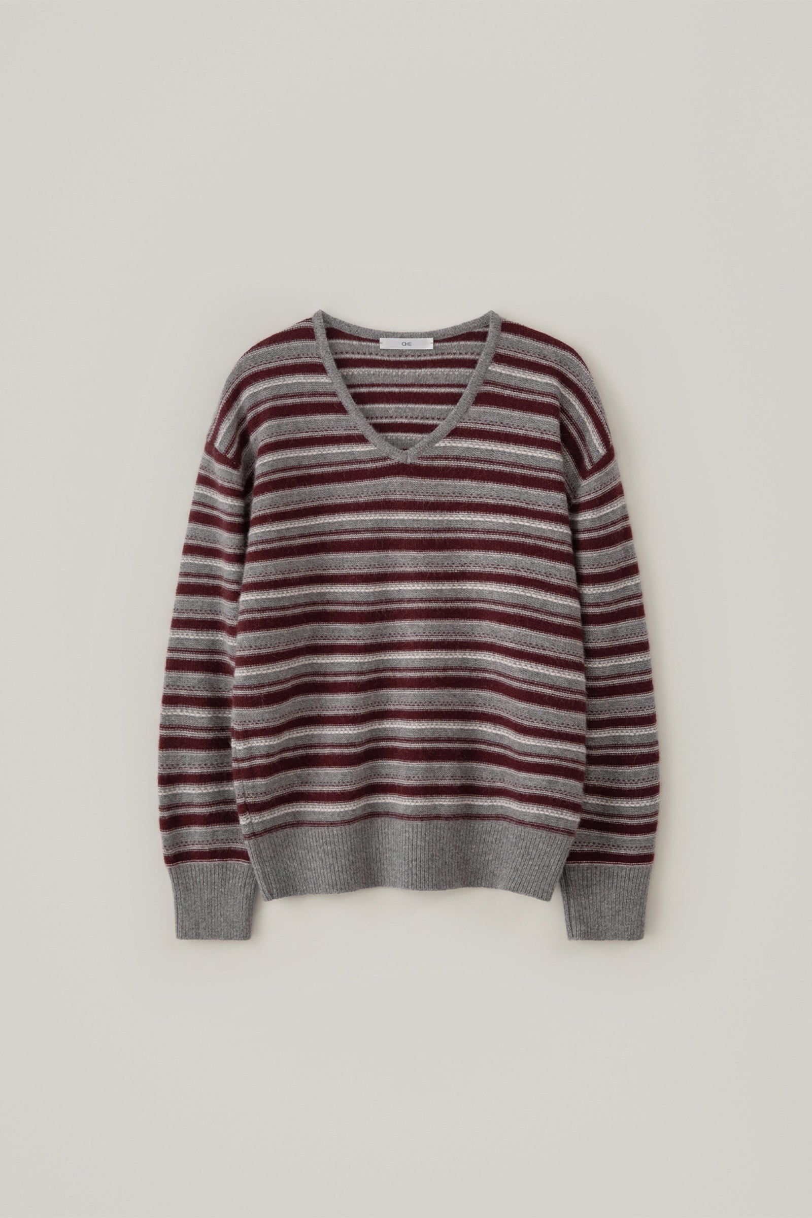 OSCAR STRIPE V-NECK KNIT_WINE