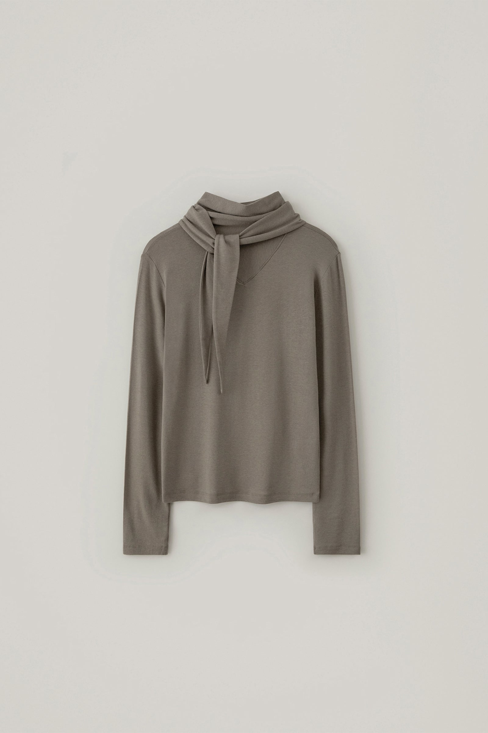 WOOL TIE NECK TOP_ASH BROWN