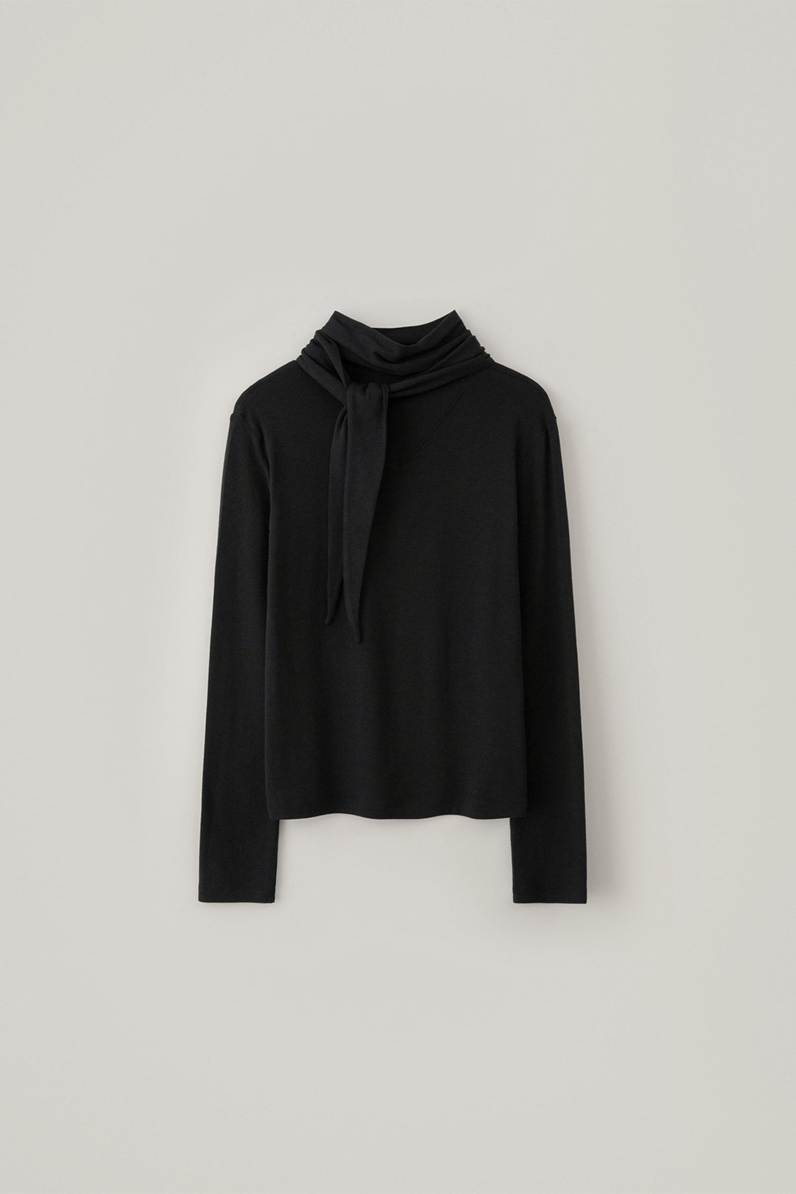 WOOL TIE NECK TOP_BLACK