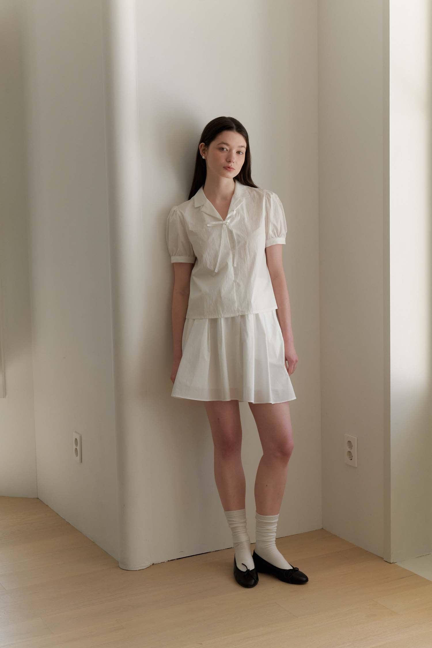RIBBON COTTON SHIRT_WHITE