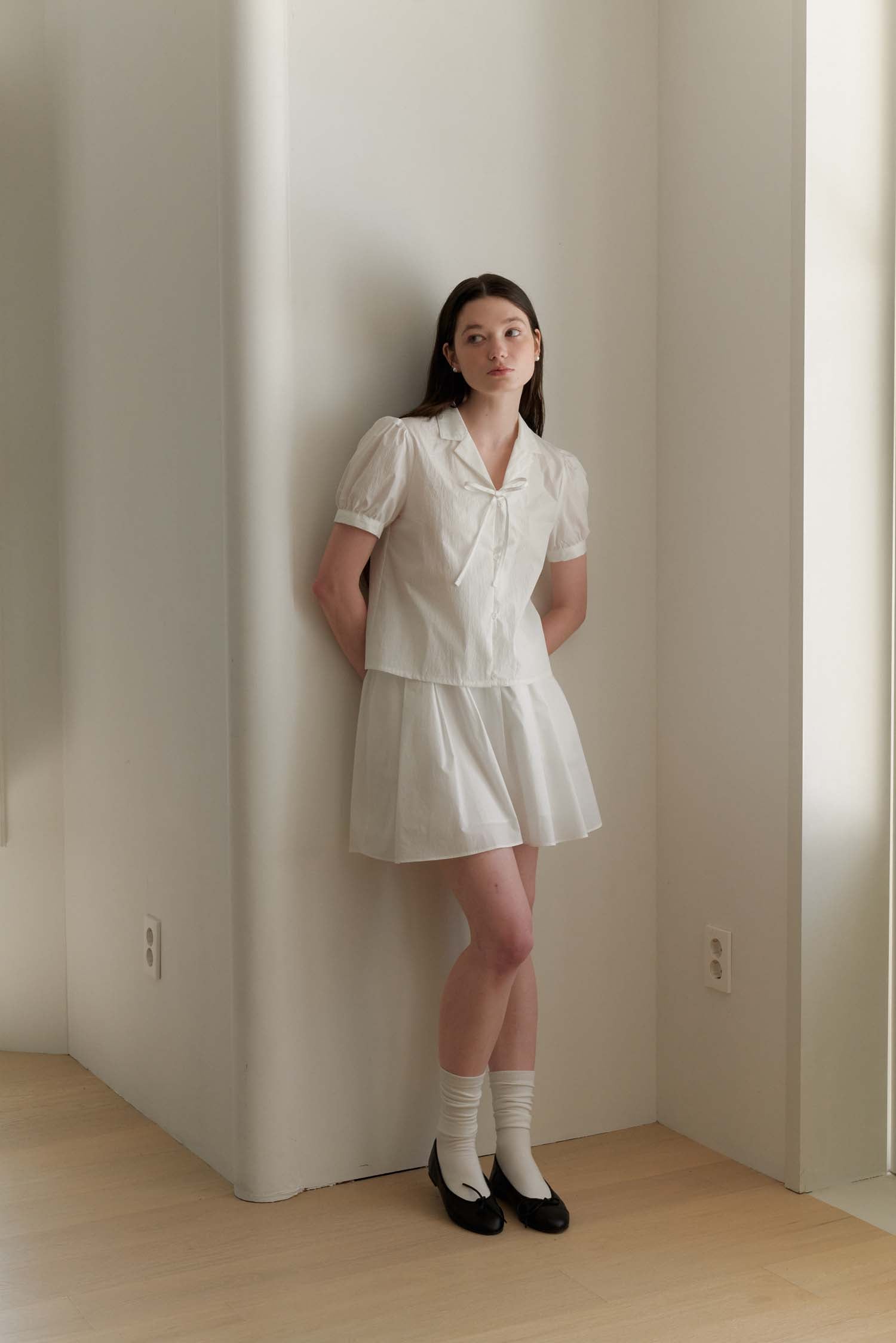 RIBBON COTTON SHIRT_WHITE