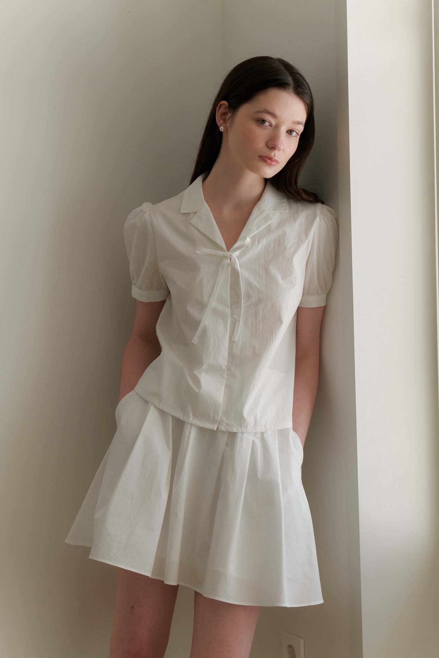 RIBBON COTTON SHIRT_WHITE
