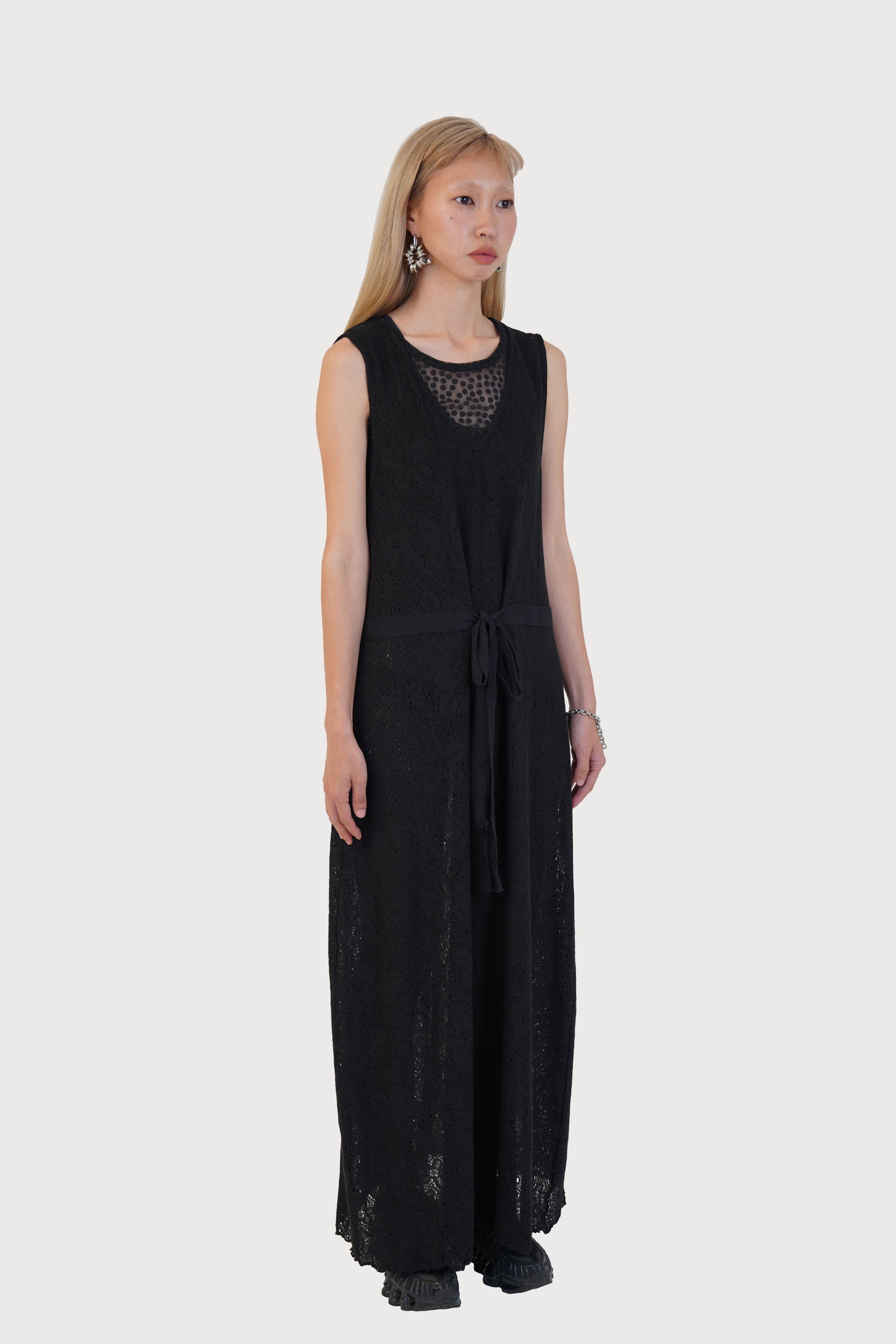 FLORAL KNIT JACQUARD DRESS_BLACK