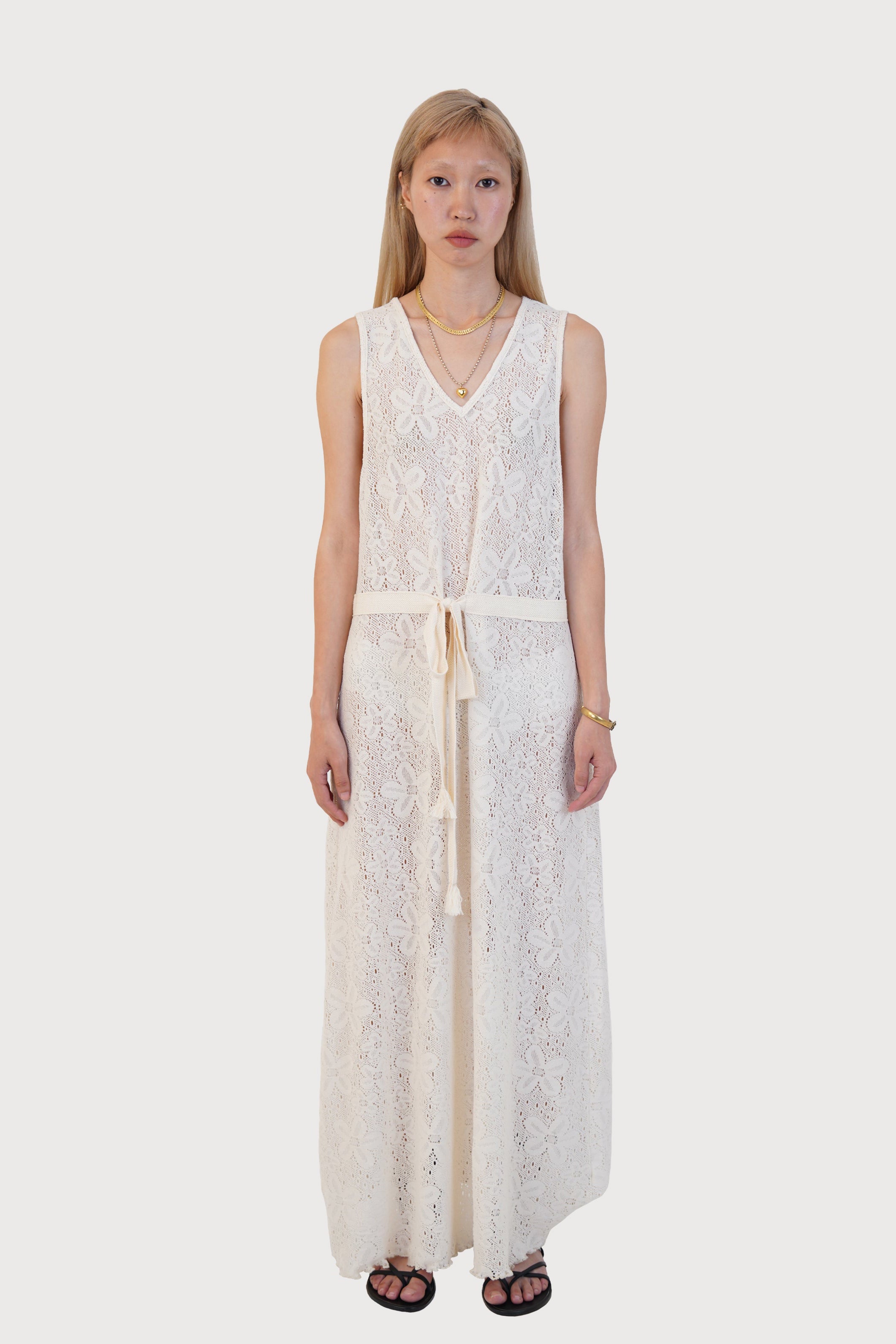 FLORAL KNIT JACQUARD DRESS_CREAM