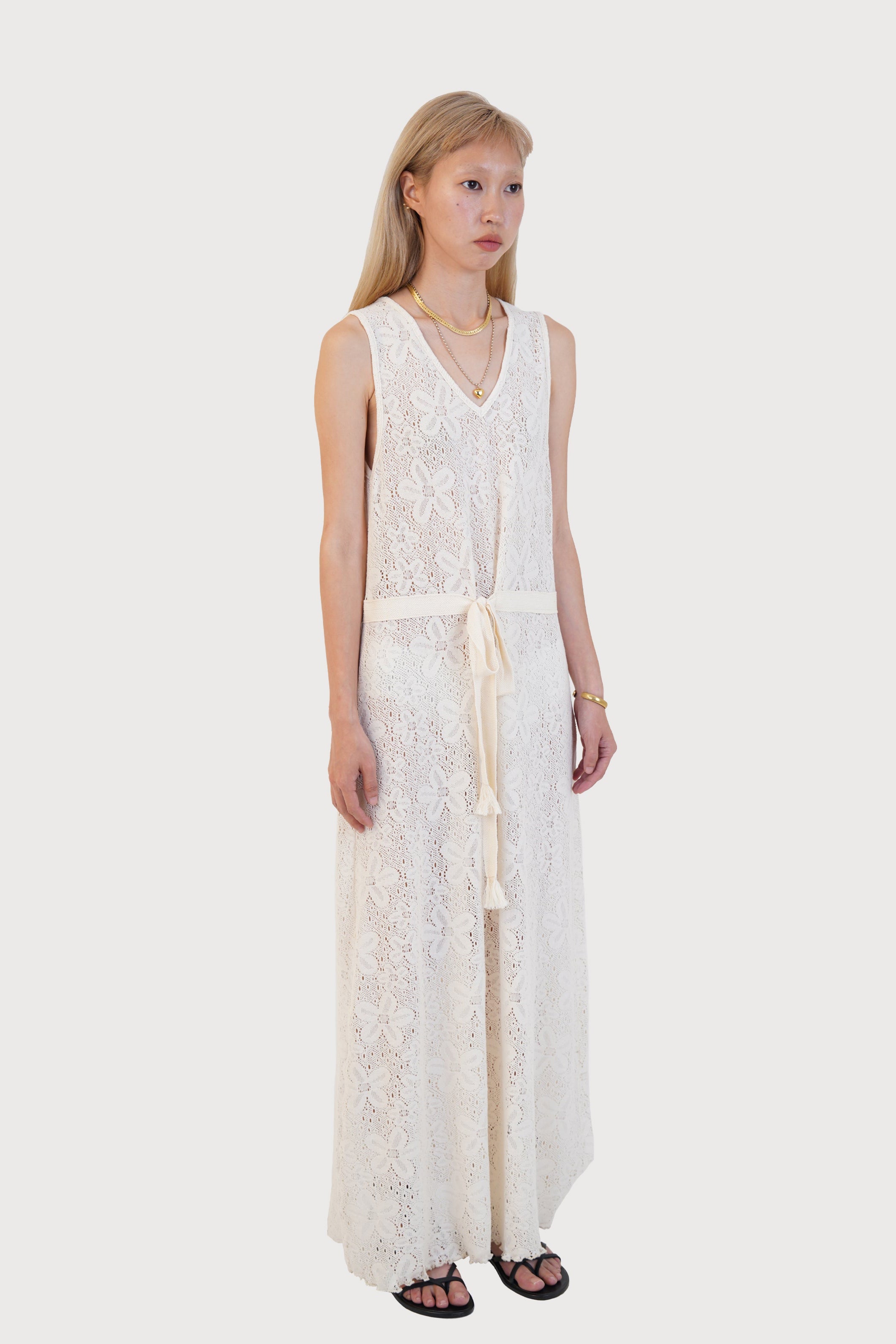 FLORAL KNIT JACQUARD DRESS_CREAM