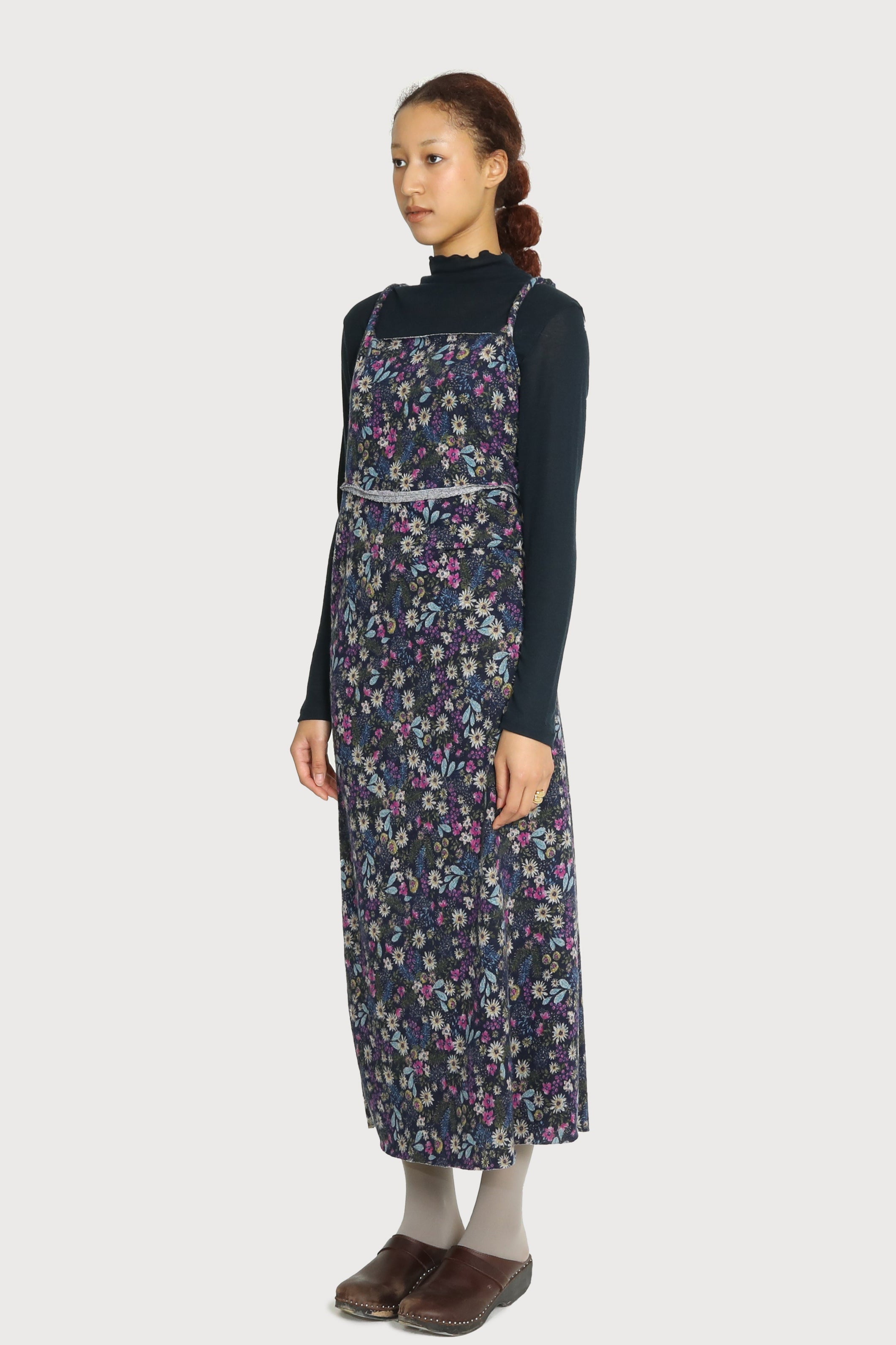 FLOWER PATTERN BRUSHED KNIT DRESS_NAVY