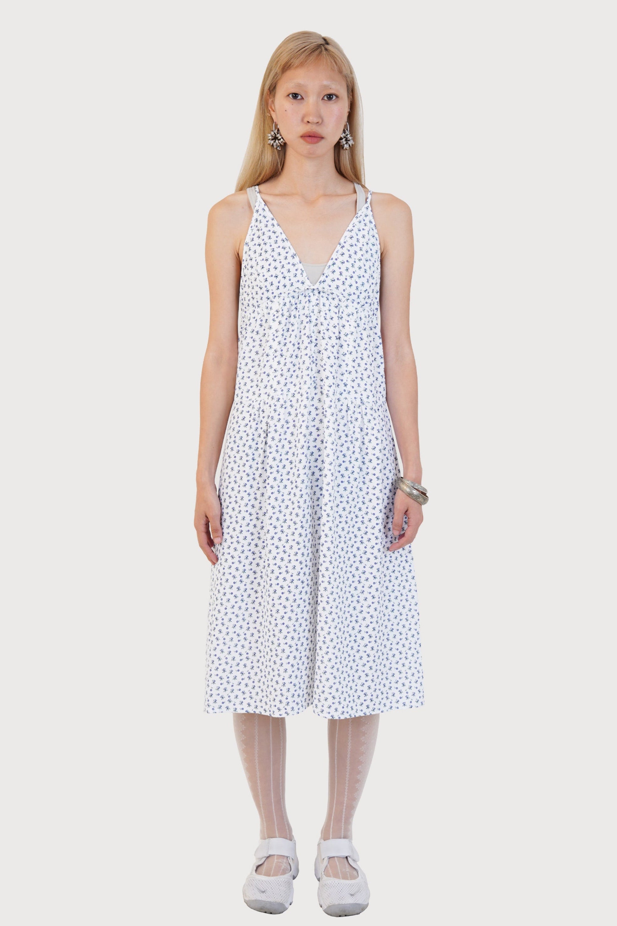 FLOWER TRIANGLE STRING DRESS_WHITE