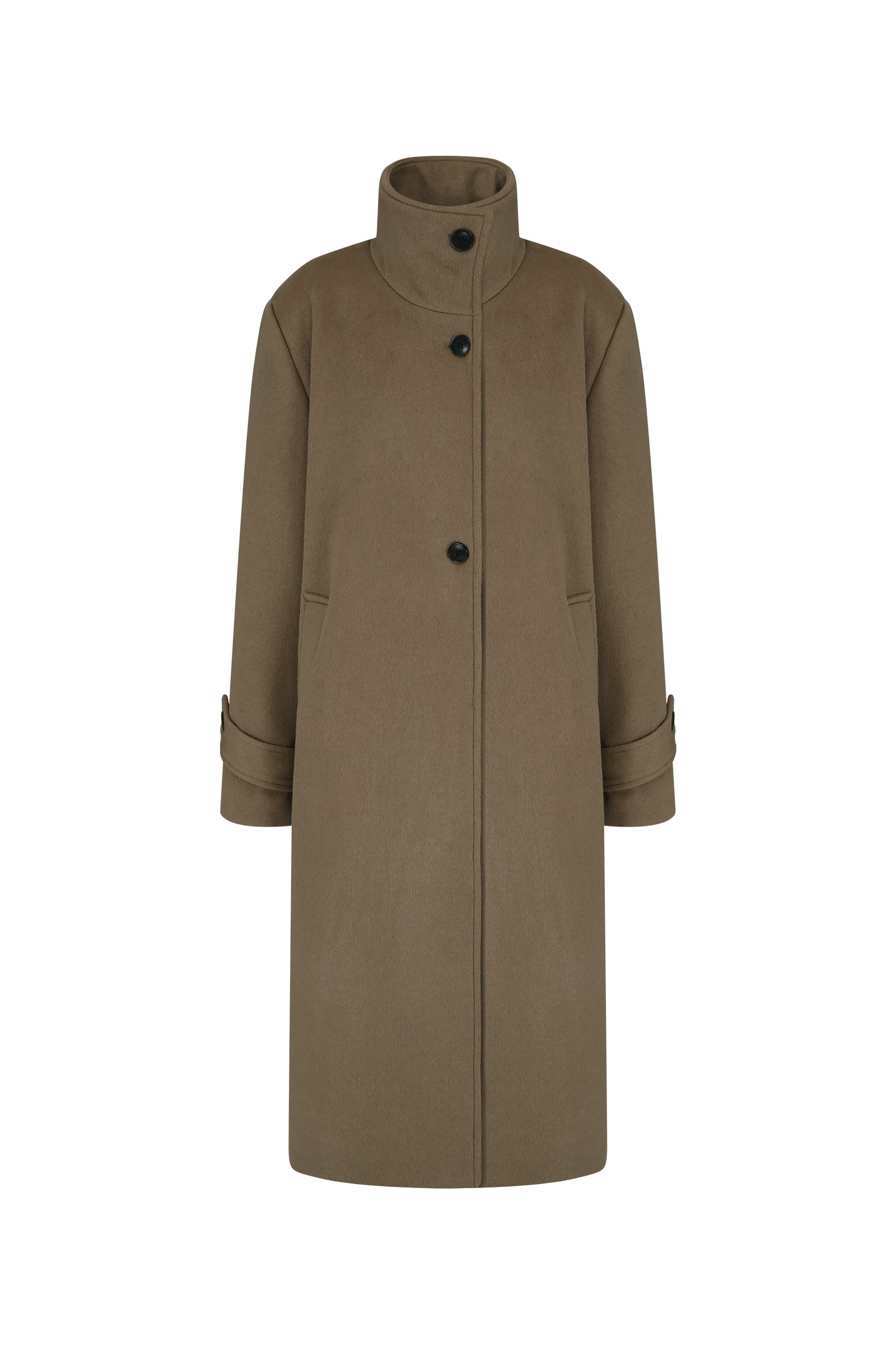 MANTEAU CLASSIQUE À COL MONTANT EN CACHEMIRE MÉLANGÉ_CAMEL