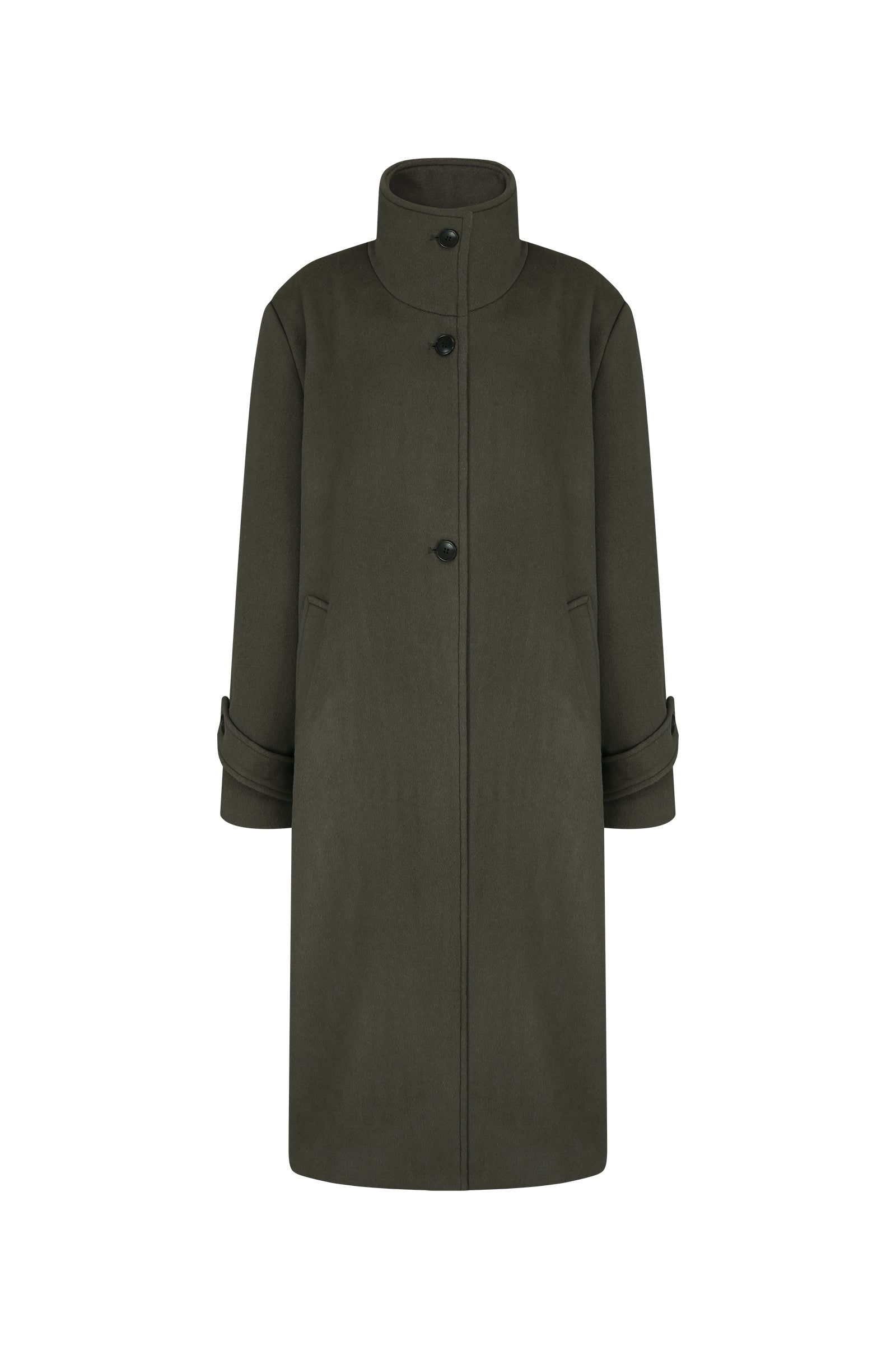 MANTEAU CLASSIQUE À COL MONTANT EN CACHEMIRE MÉLANGÉ_NOIR