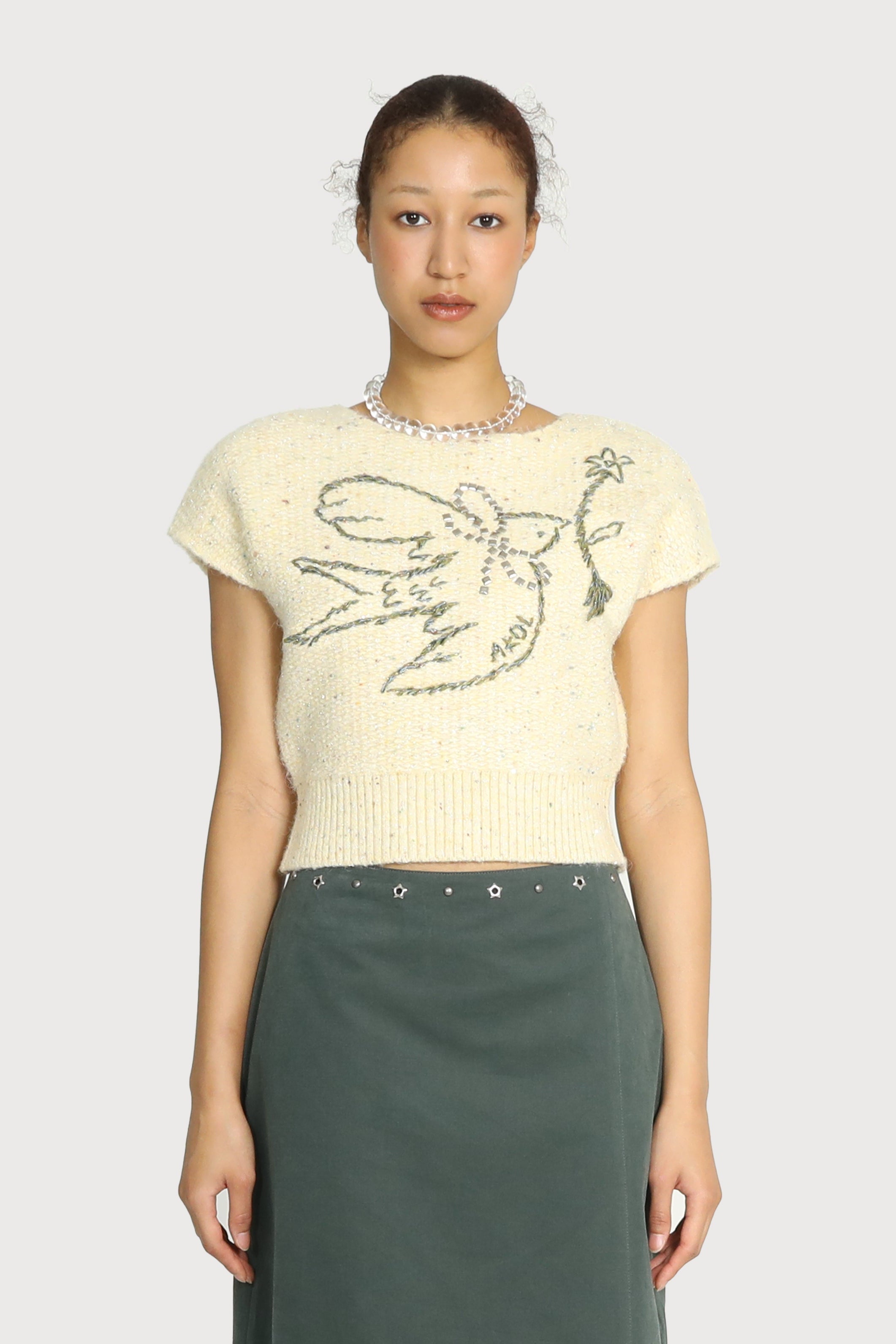 GILET EN TRICOT BRODÉ MAIN_CITRON