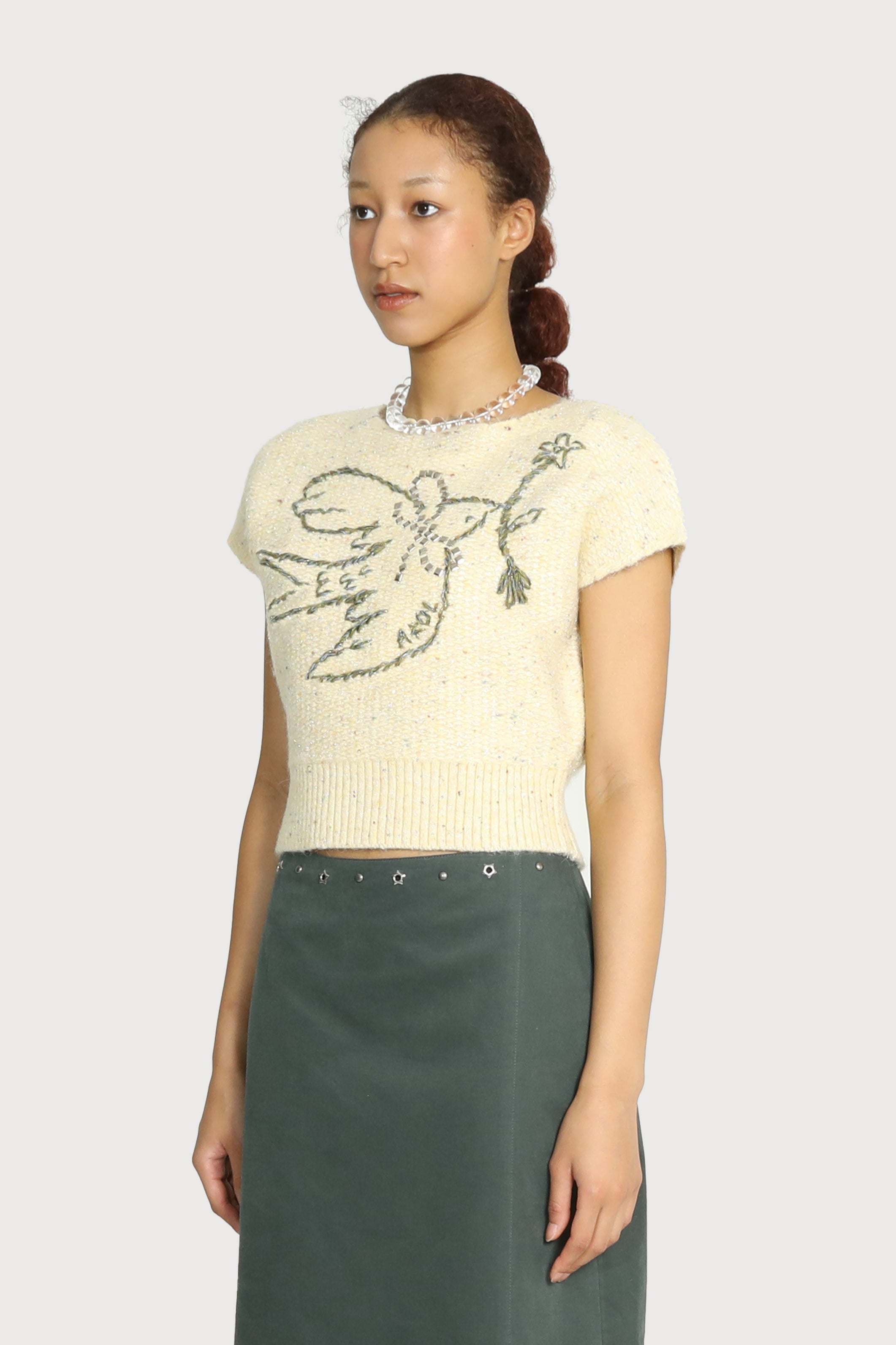 GILET EN TRICOT BRODÉ MAIN_CITRON